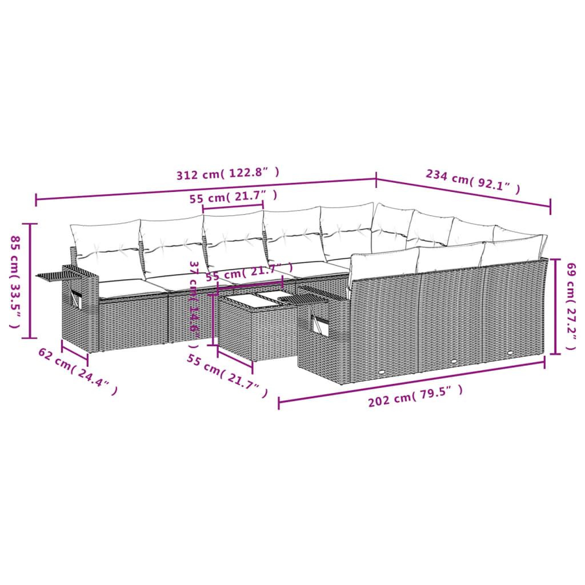 Voir la diapositive 6 : VIDAXL Salon de jardin 11 pcs avec coussins noir resine tressee