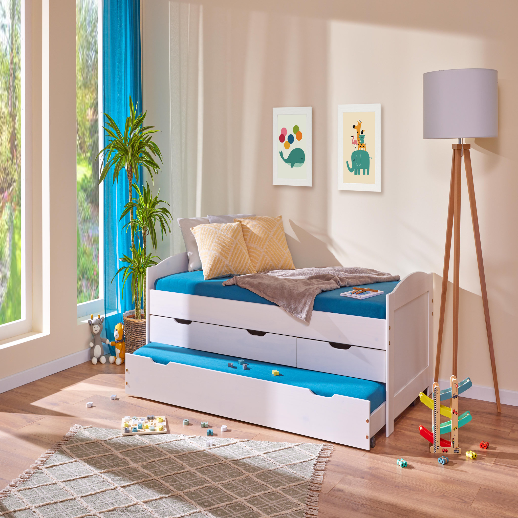Voir la diapositive 3 : Lit gigogne 2 couchages 90x190 cm + 3 tiroirs ULLI