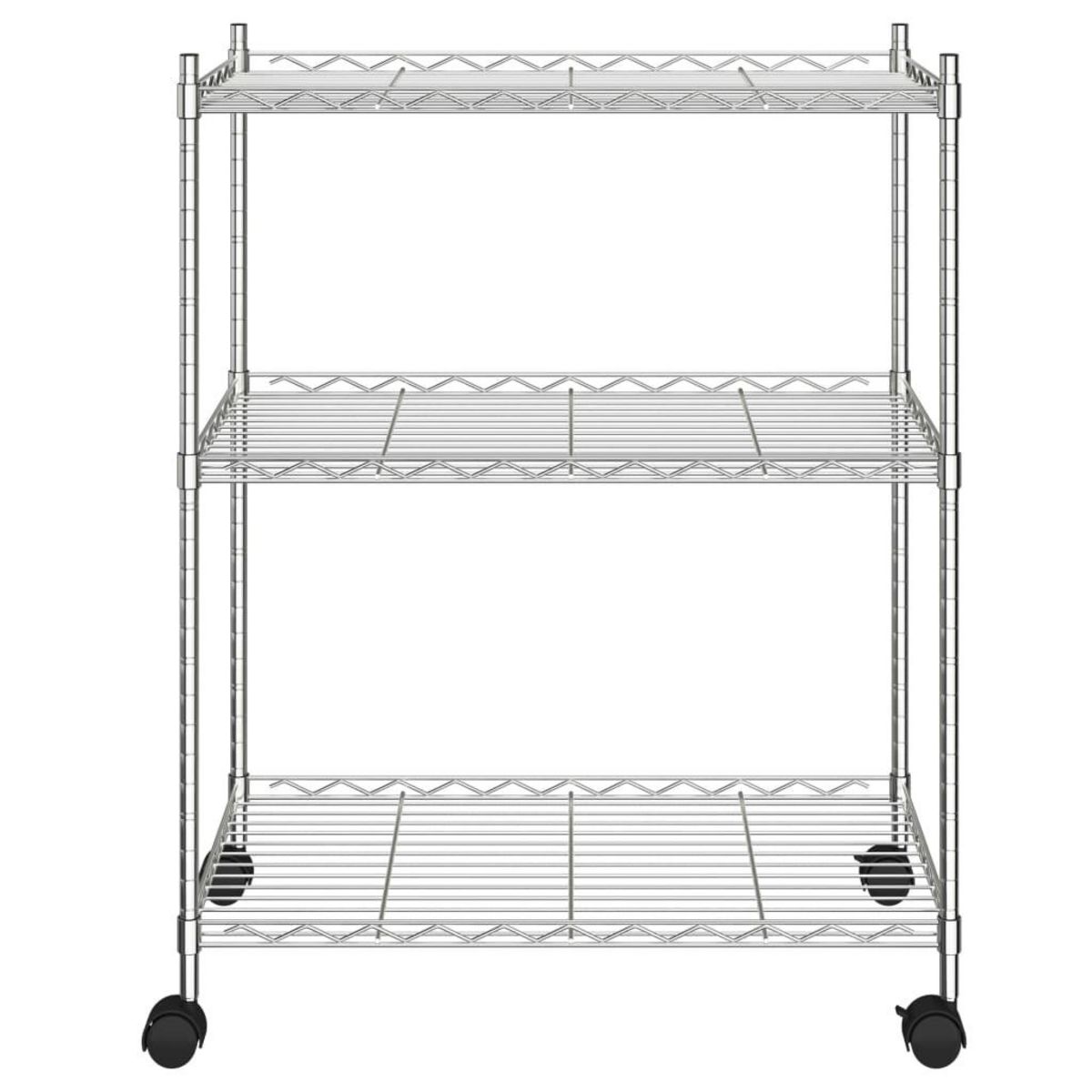 VIDAXL Etagere de rangement 3 niveaux et roues 60x35x81cm chrome 150kg