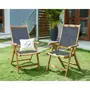 MARKET24 Lot de 2 fauteuils de jardin pliants en bois d'acacia FSC et textilene - Gris