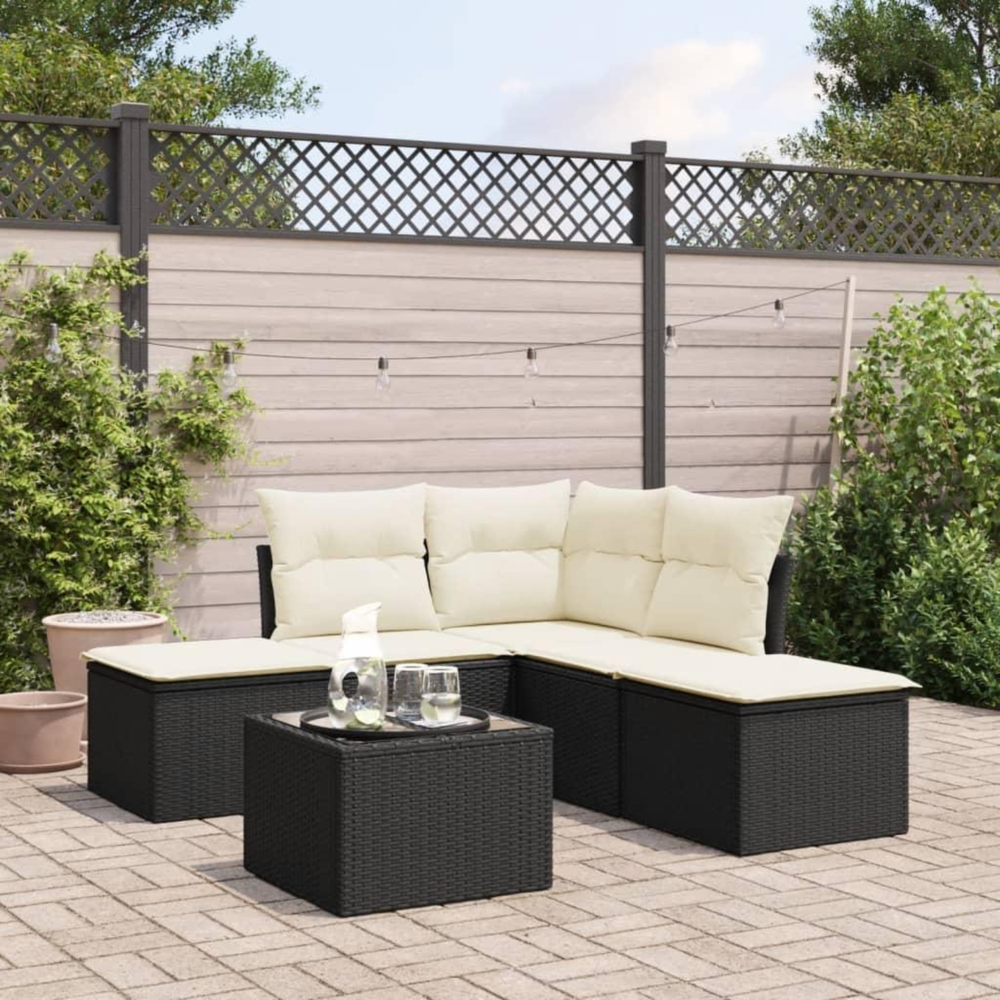 VIDAXL Salon de jardin 6 pcs avec coussins noir resine tressee