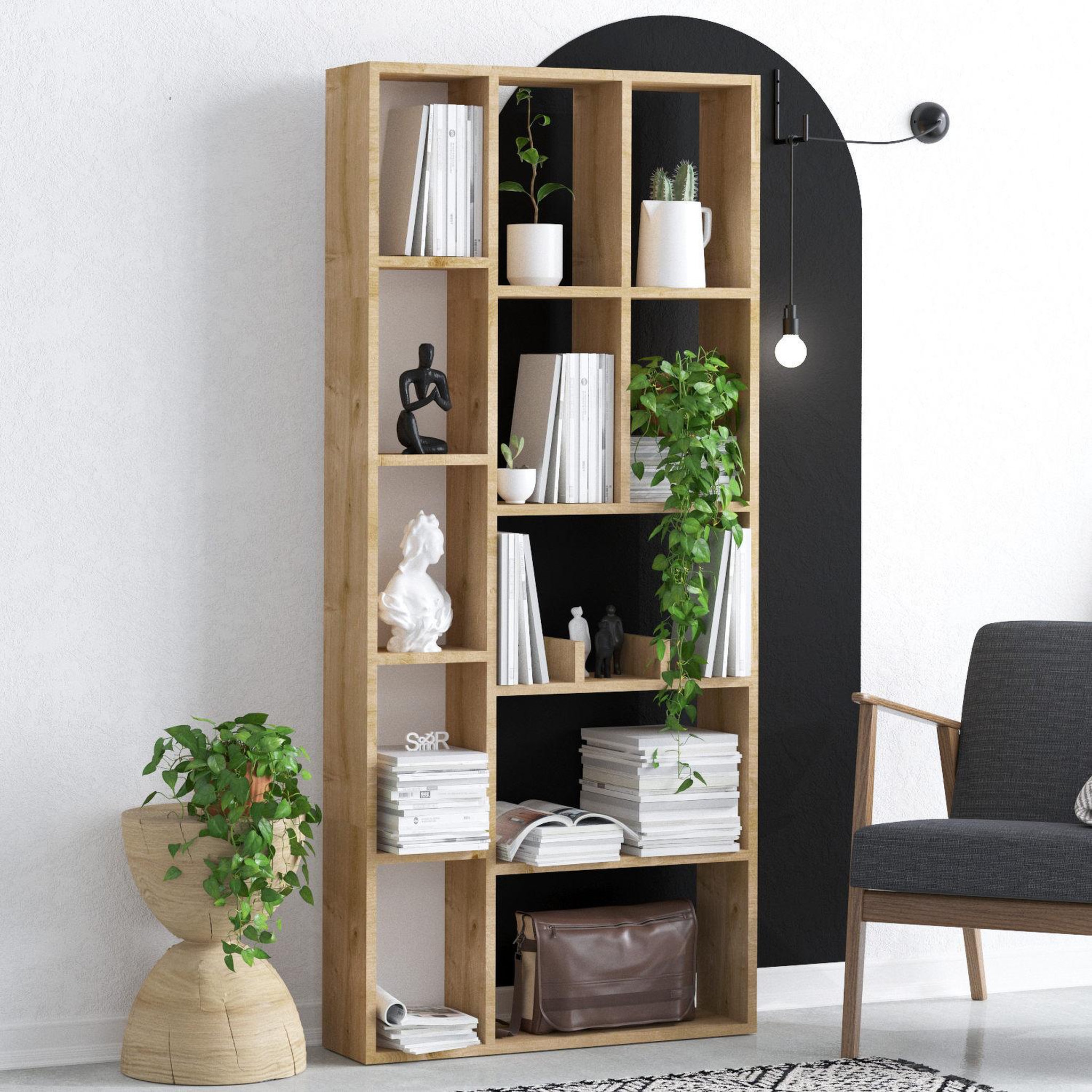 Voir la diapositive 3 : Habitat et Jardin Bibliothèque en bois  demios  - 75 x 18 x 170 cm - chêne saphir