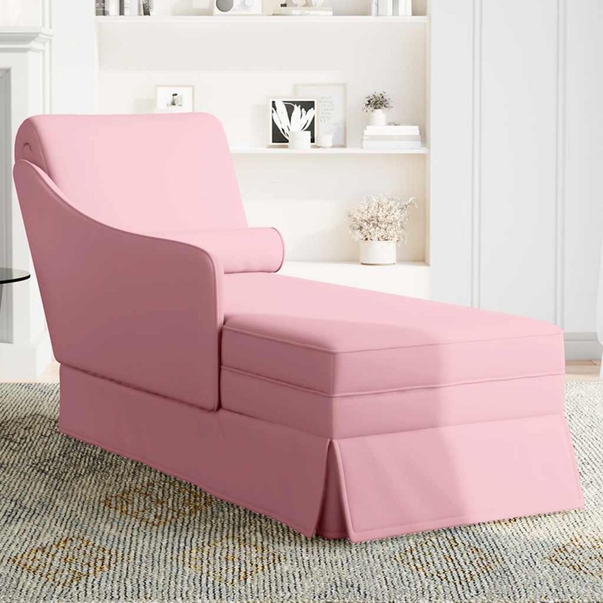 VIDAXL Fauteuil long avec traversin et accoudoir droit rose velours