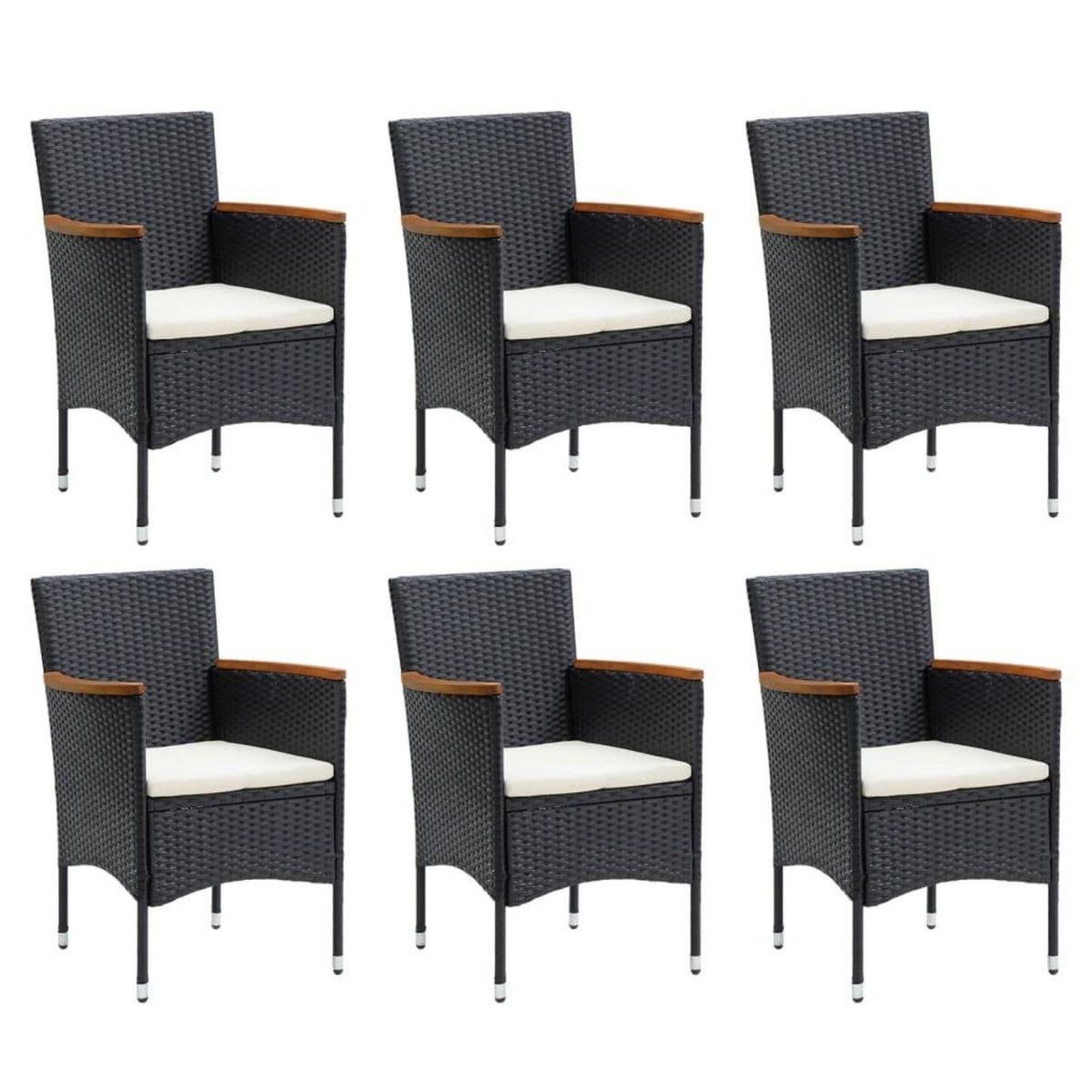 VIDAXL Ensemble a manger de jardin coussins 7pcs Resine tressee Noir