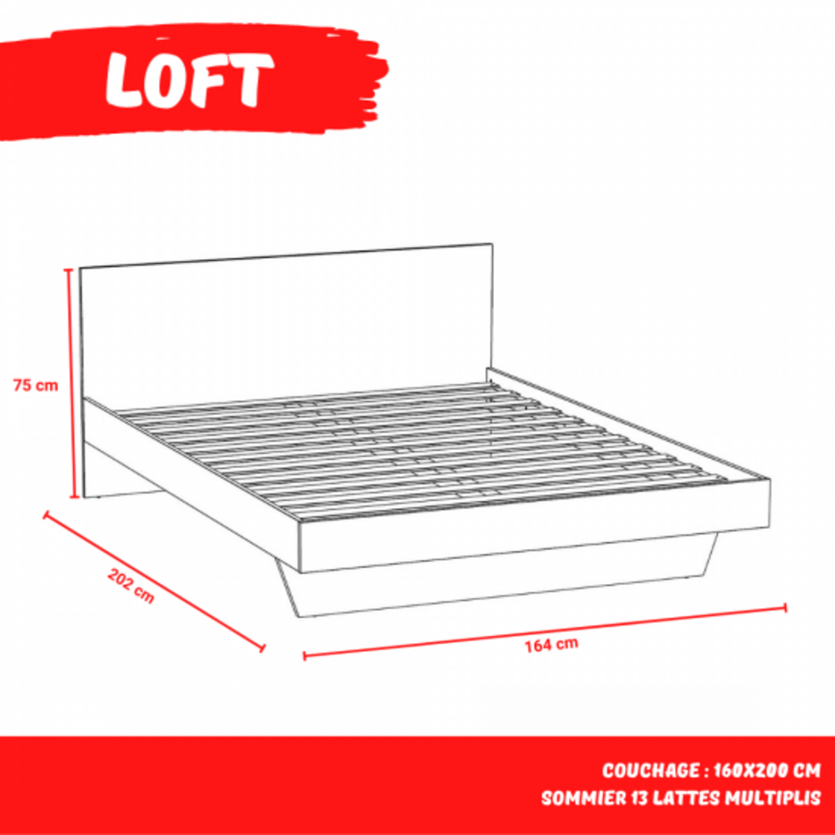 Lit double 160x200 cm avec tête de lit LAGOS