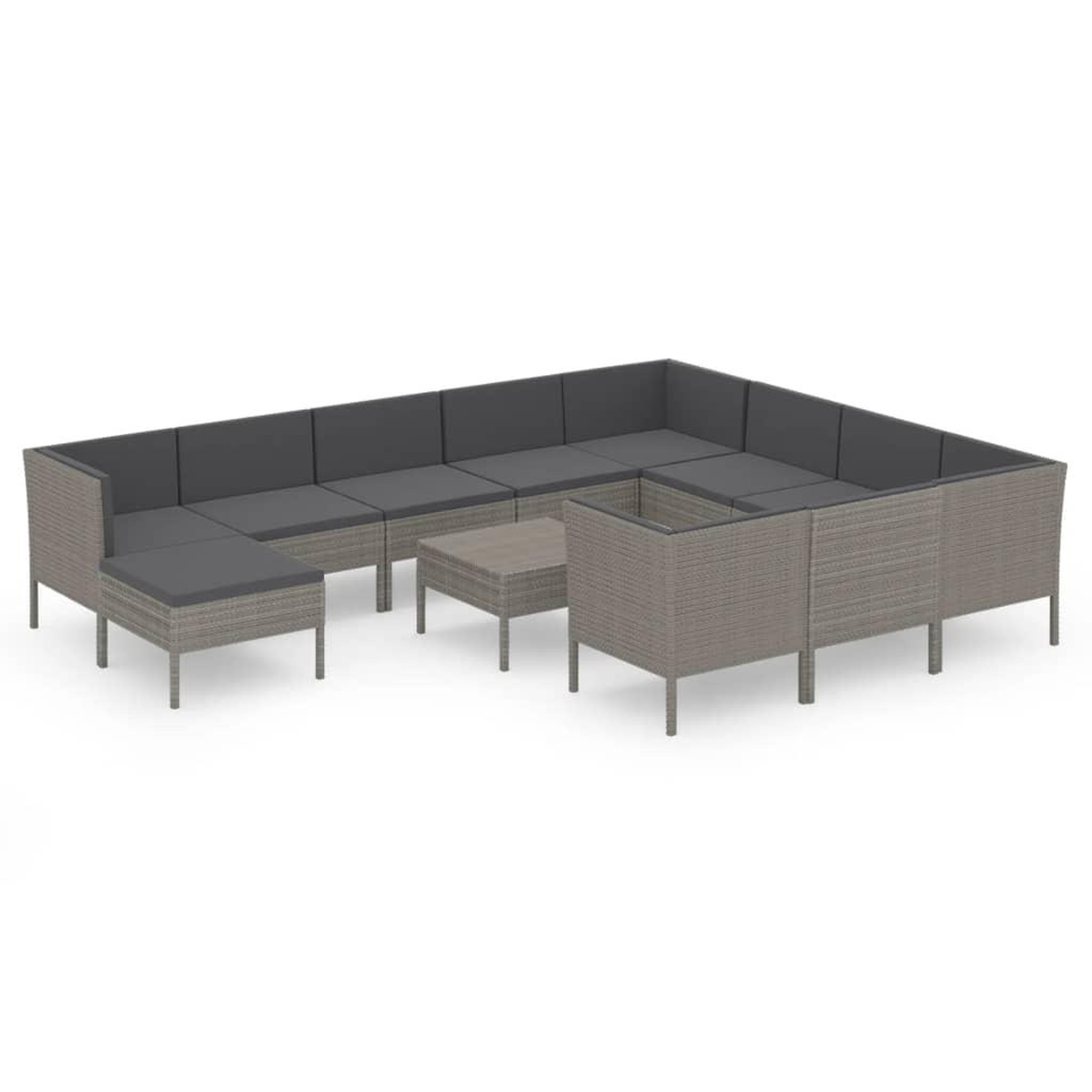 Voir la diapositive 2 : VIDAXL Salon de jardin 12 pcs avec coussins Resine tressee Gris