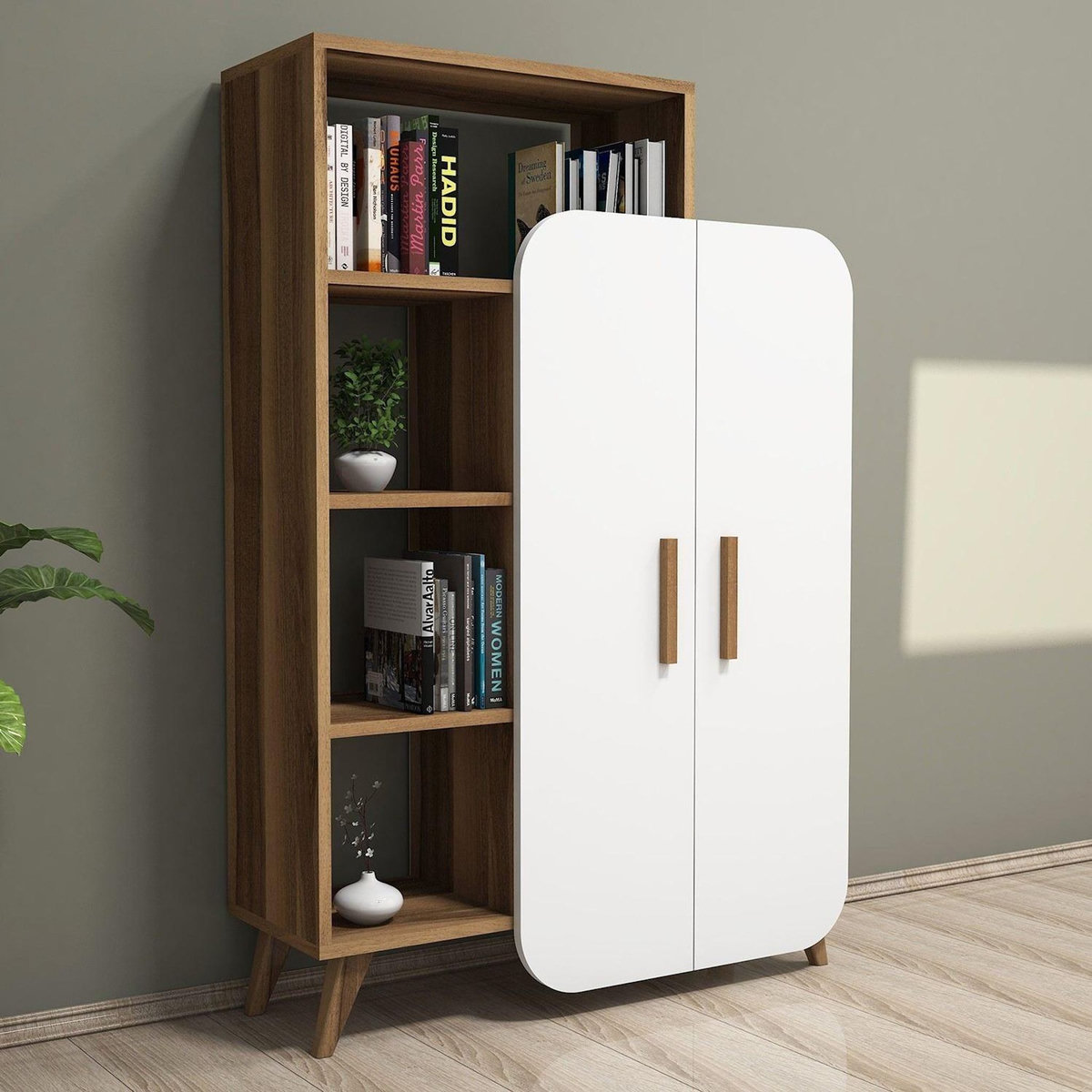 Habitat et Jardin Bibliothèque en bois  Form  90 x 32 x 132 cm - Noyer