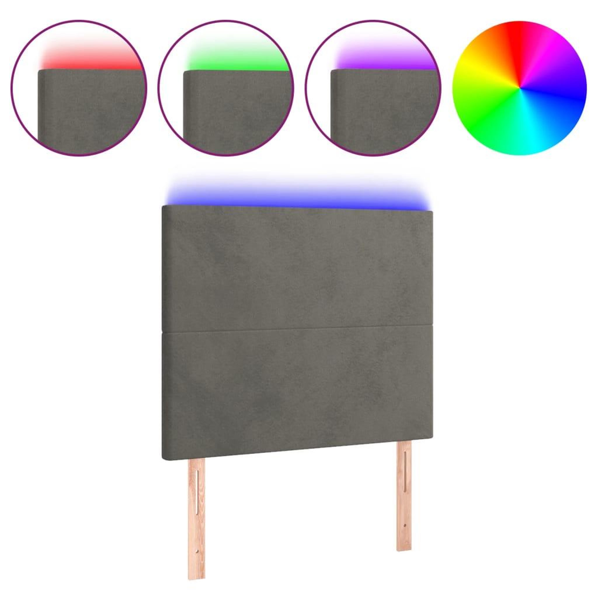 Voir la diapositive 2 : VIDAXL Tete de lit a LED Gris fonce 100x5x118/128 cm Velours