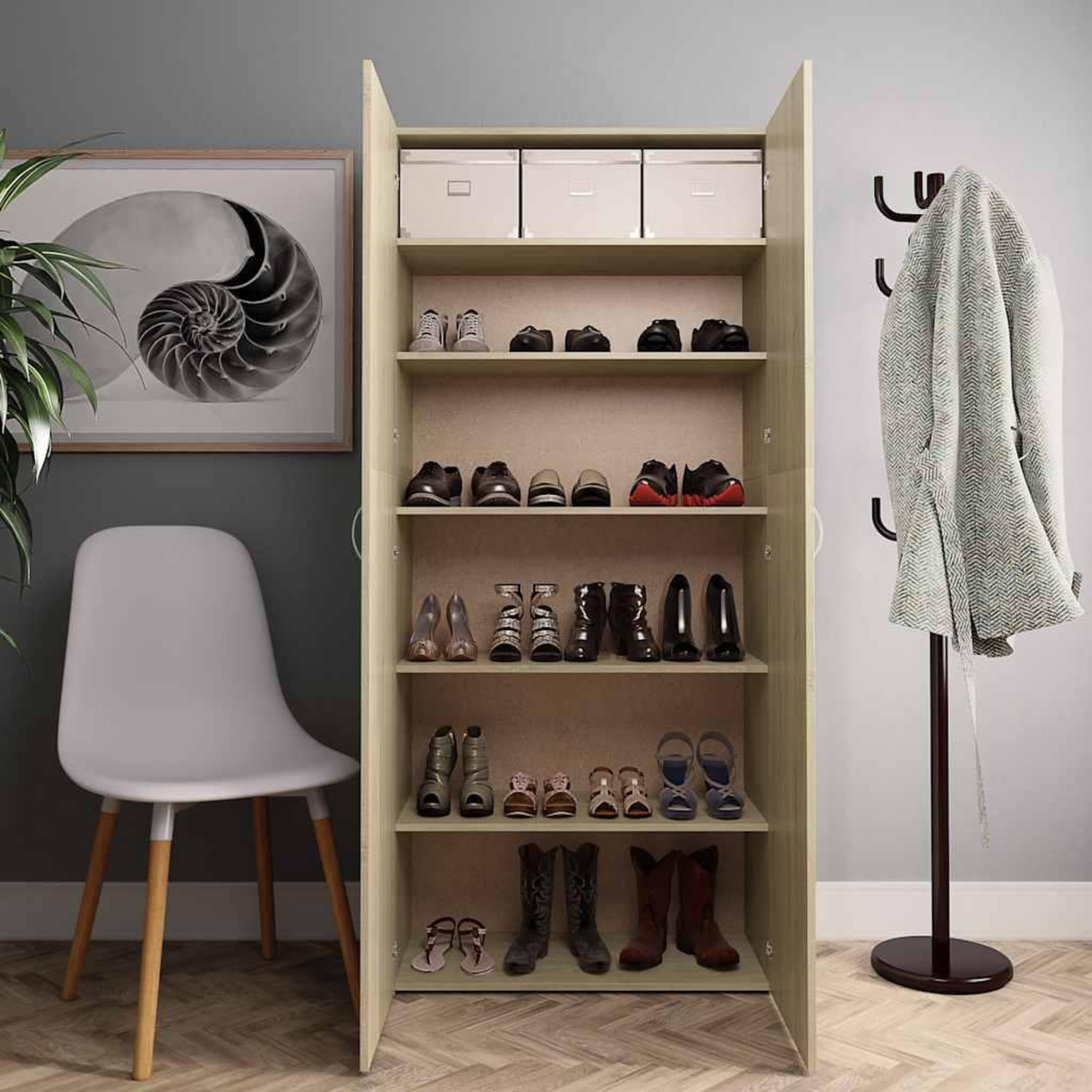 Voir la diapositive 3 : VIDAXL Armoire a chaussures chene sonoma 80x35,5x180cm bois ingenierie