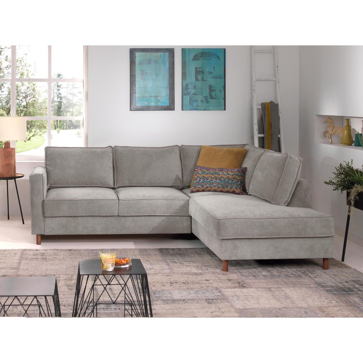 LISA DESIGN Jake - canapé d'angle droit - convertible - 5 places - en velours côtelé