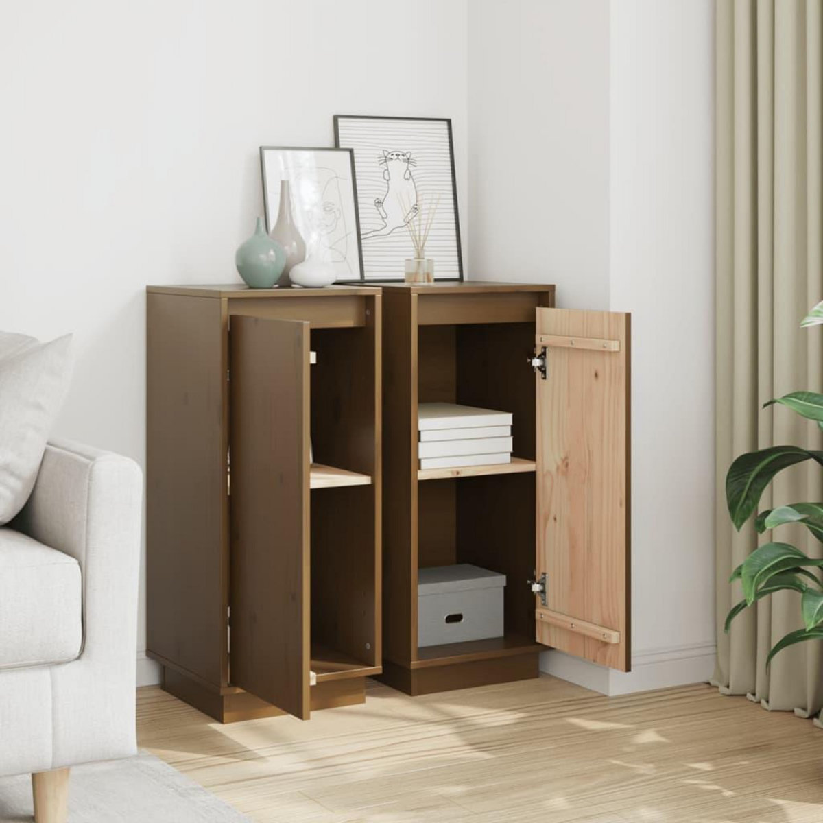 VIDAXL Buffets 2 pcs Marron miel 31,5x34x75 cm Bois massif de pin