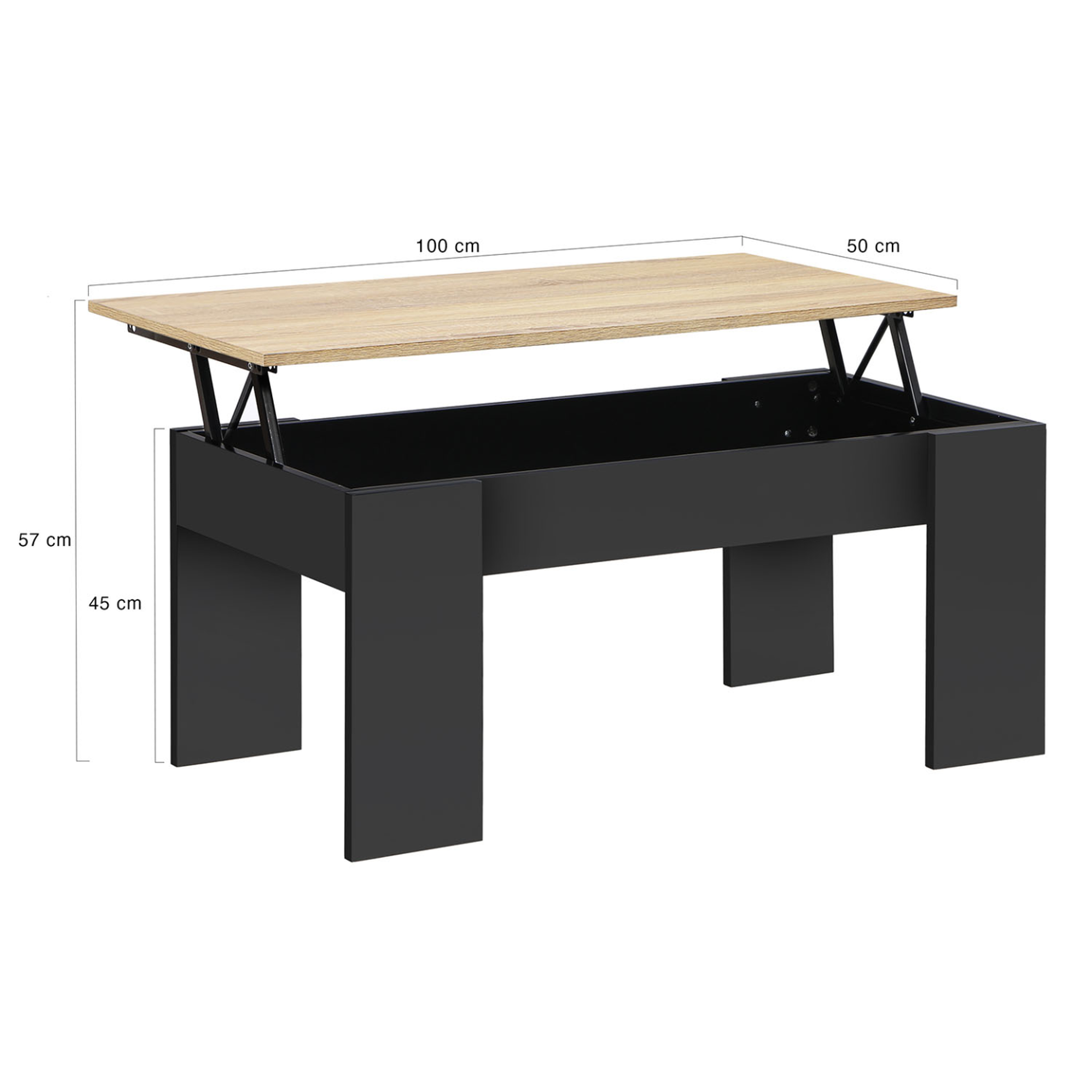 Voir la diapositive 5 : ID MARKET Table basse plateau relevable rectangulaire tara bois noir et imitation hêtre