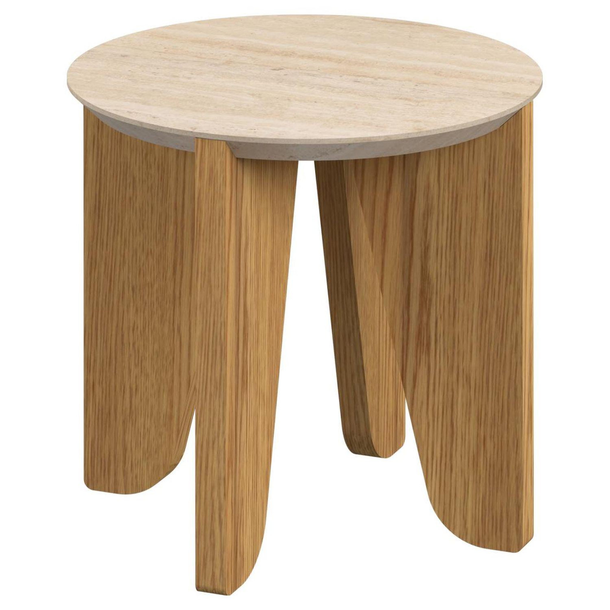 TOILINUX Table d'appoint ronde avec plateau effet travertin lima - marron