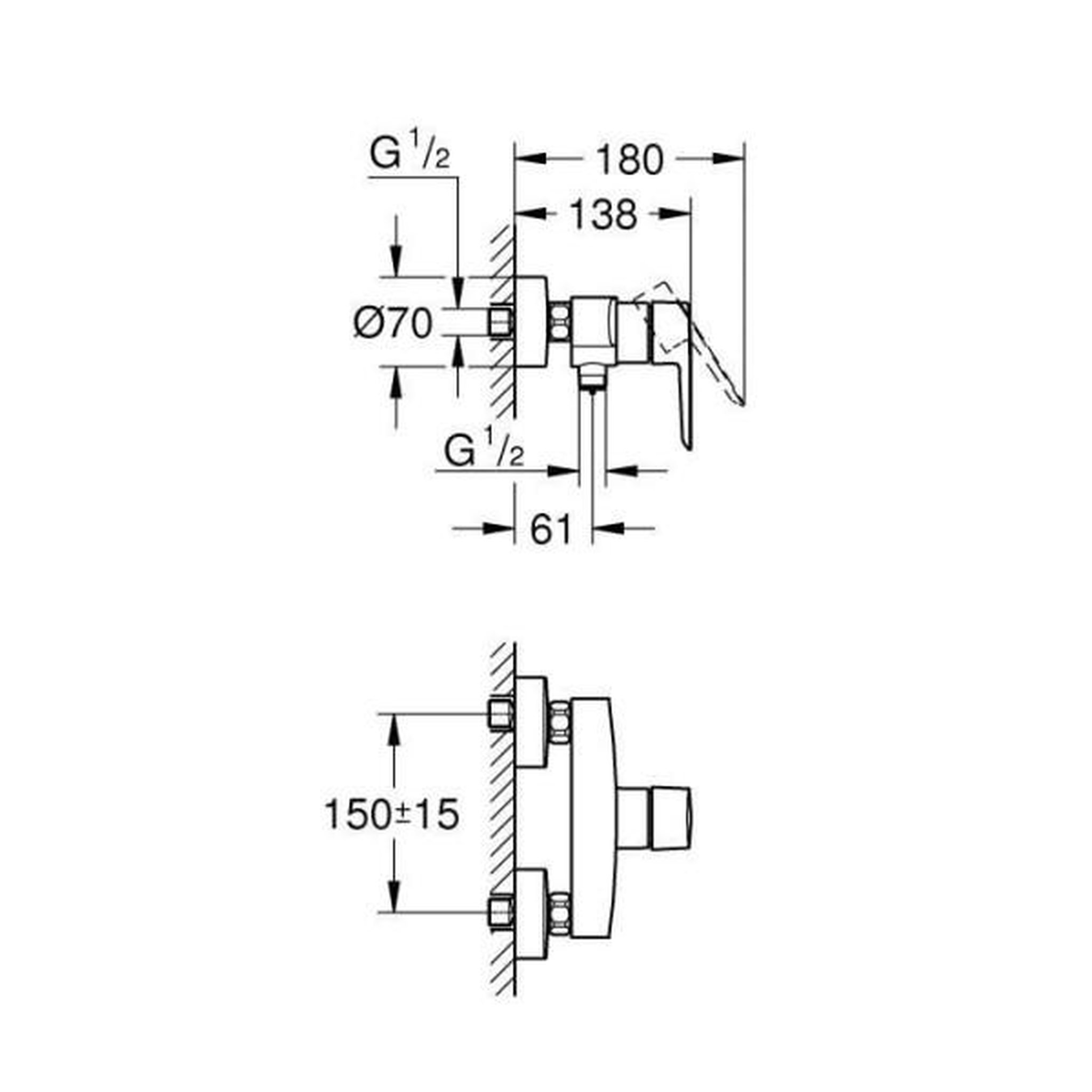 Voir la diapositive 6 : Grohe Mitigeur monocommande douche start - grohe - montage mural - raccord fileté 1/2 - chromé
