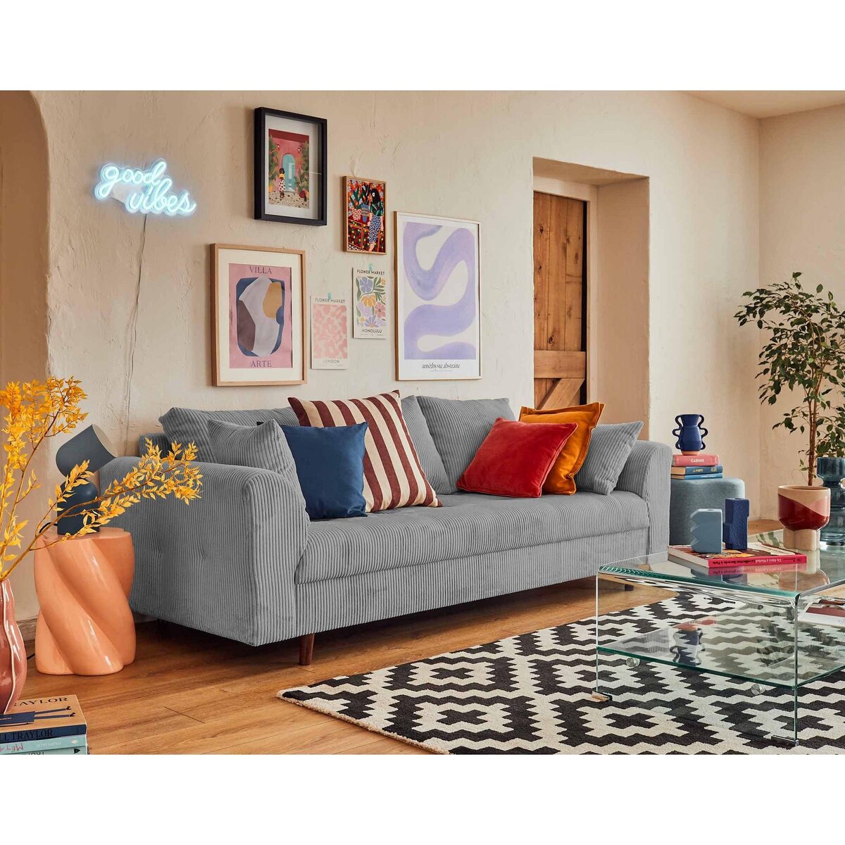 LISA DESIGN Rune - canapé 3 places - en velours côtelé