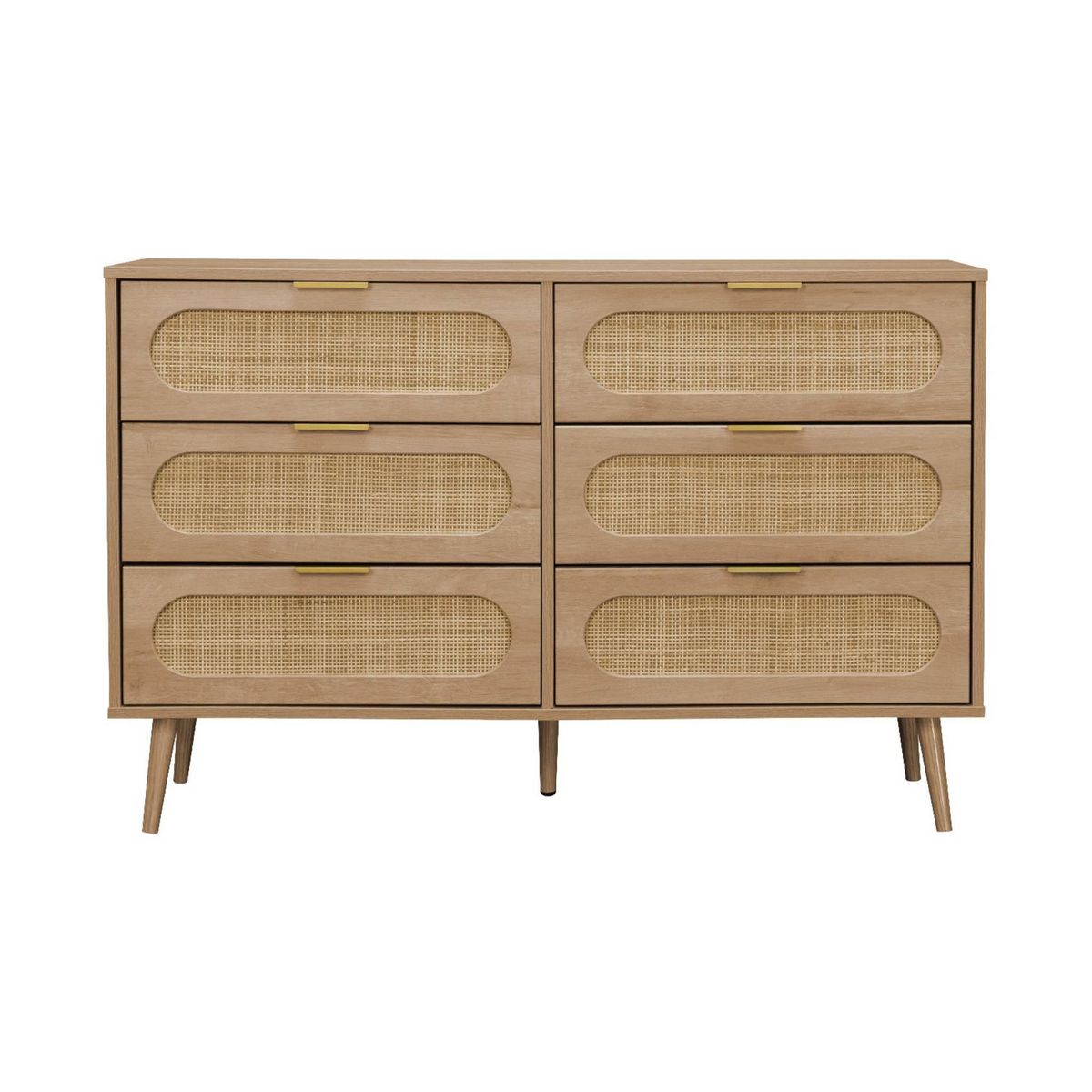 SWEEEK Commode. Eva. 6 tiroirs. décor bois. cannage arrondi L 120 x l 39 x H 79cm