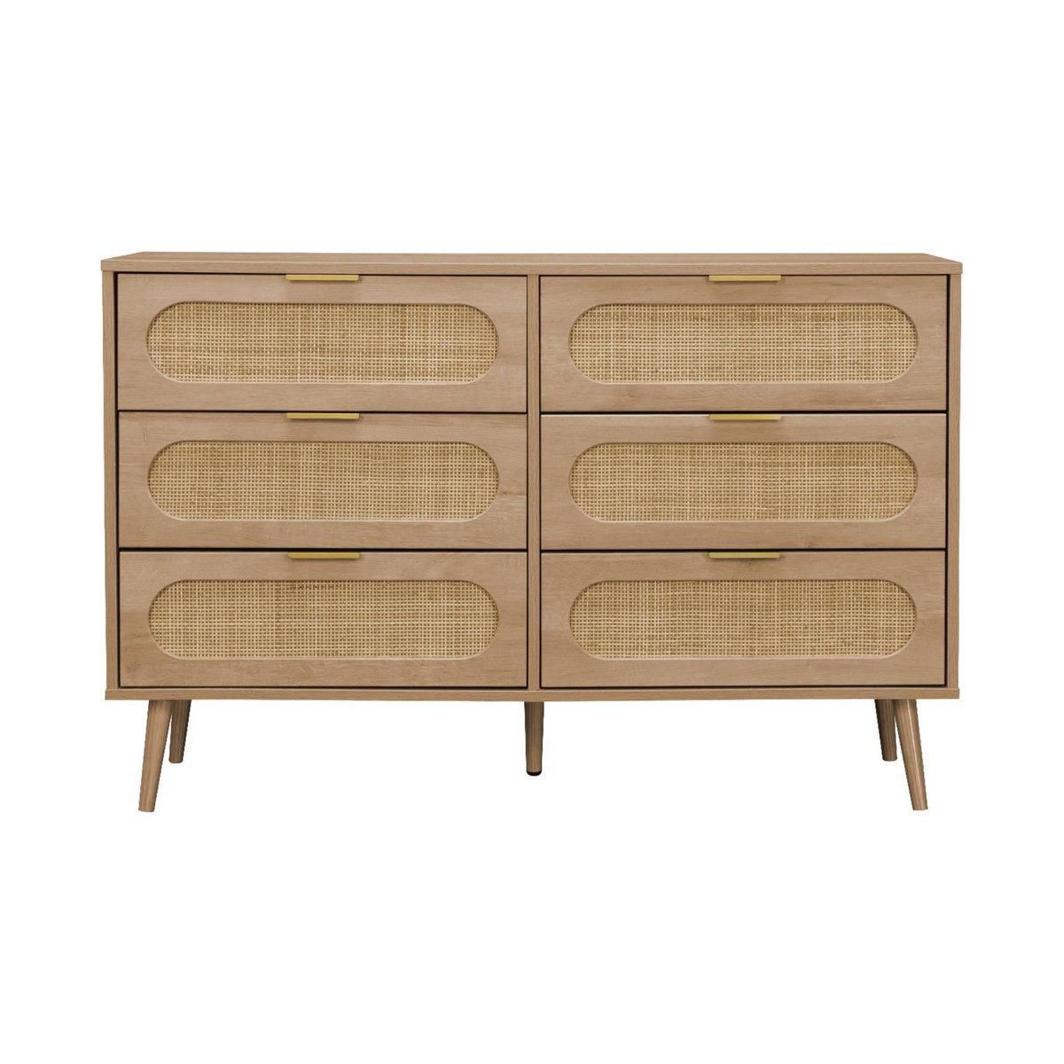 SWEEEK Commode. Eva. 6 tiroirs. décor bois. cannage arrondi L 120 x l 39 x H 79cm