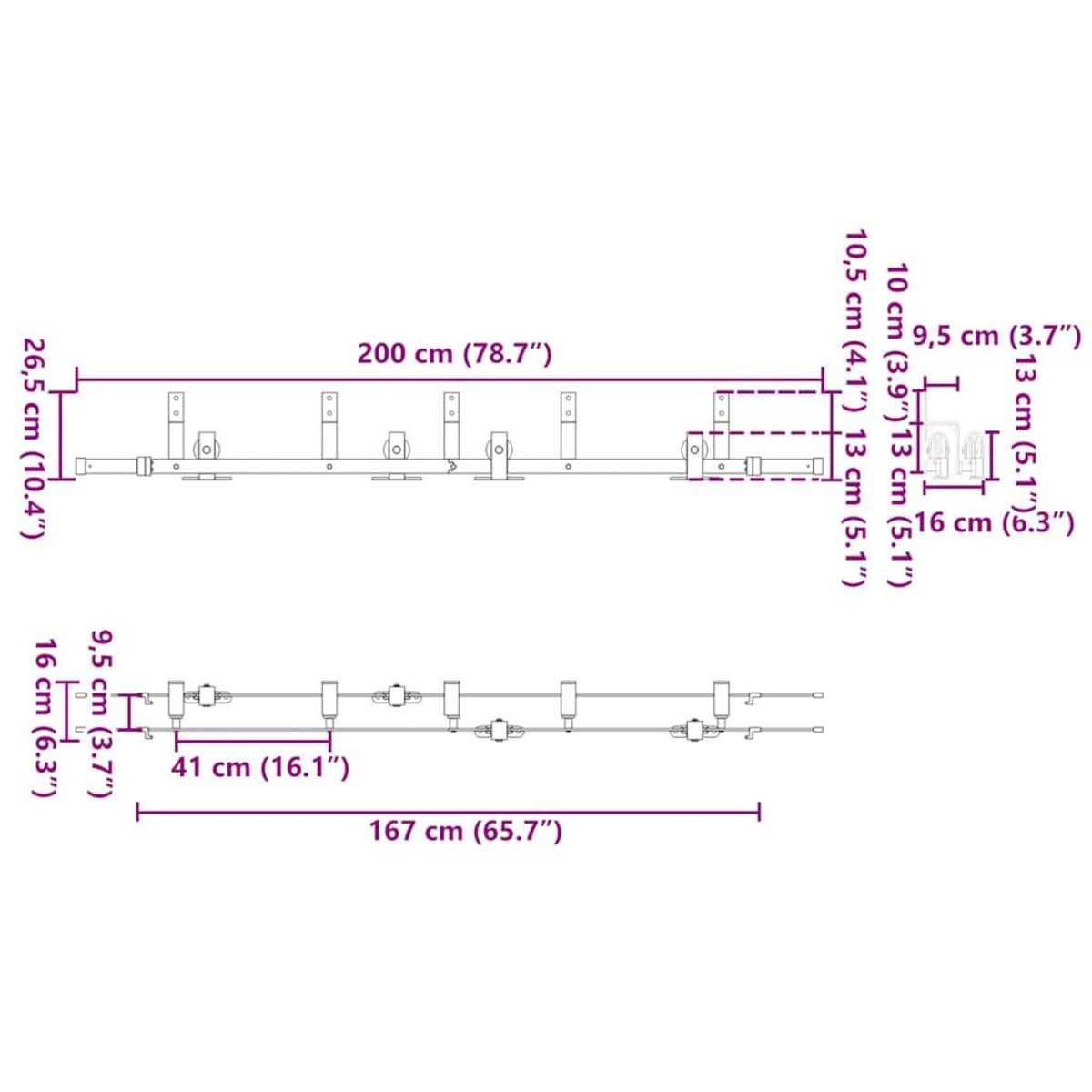 VIDAXL Kit de quincaillerie de porte coulissante 200 cm Acier Noir