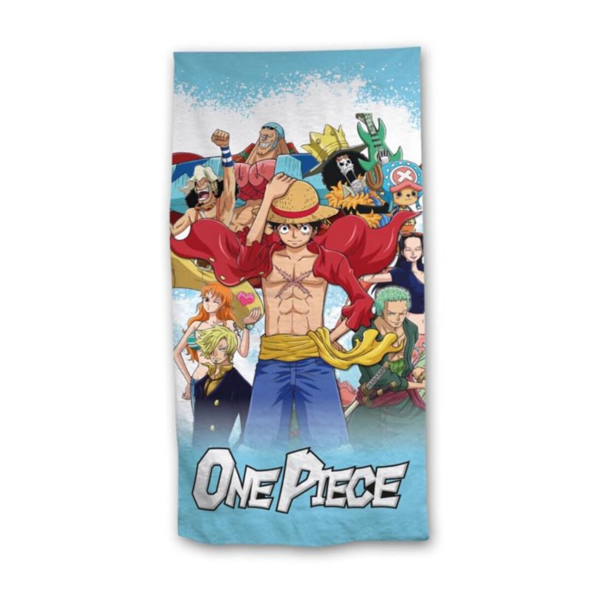 Manga Déco - Serviette de Bain Enfant Bleu One Piece Luffy - Drap de plage  70x140 cm pas cher 