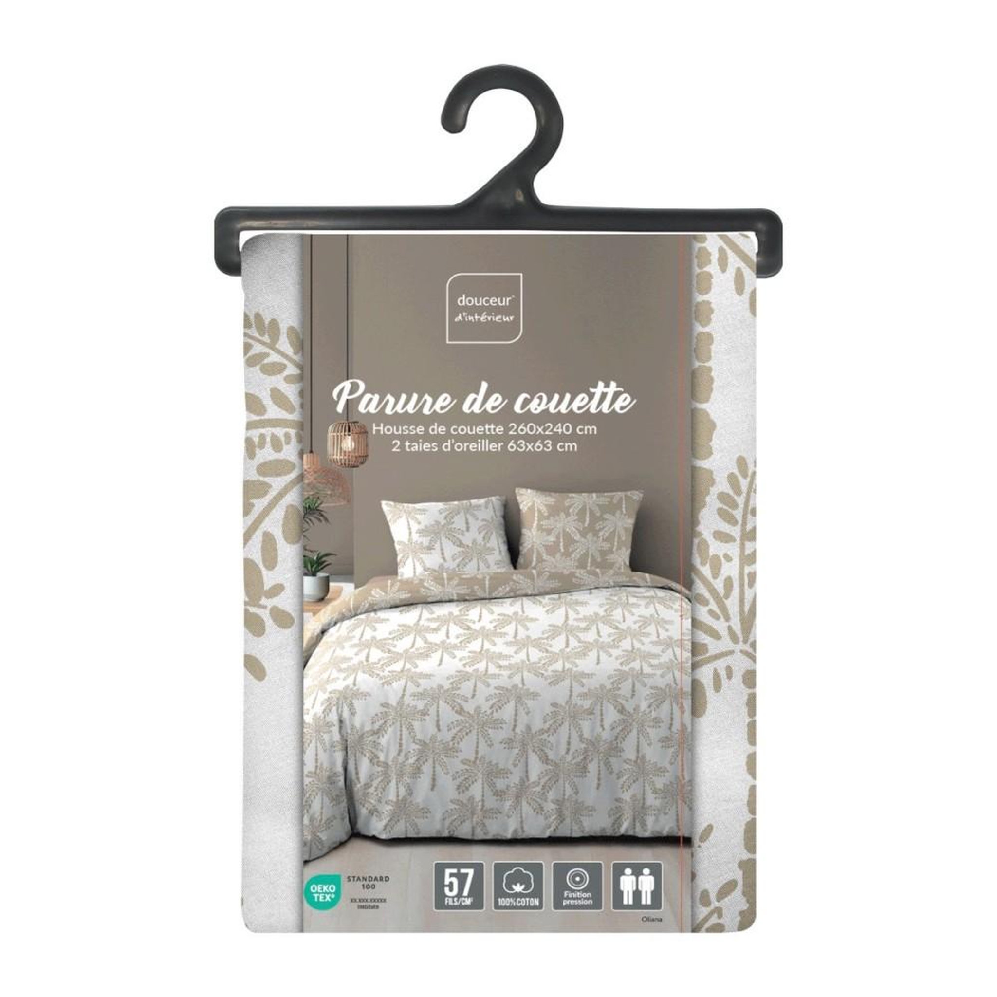 Voir la diapositive 6 : Douceur d'Intérieur Housse de couette 260x240 + 2 taies OLIANA 100% coton 57 fils