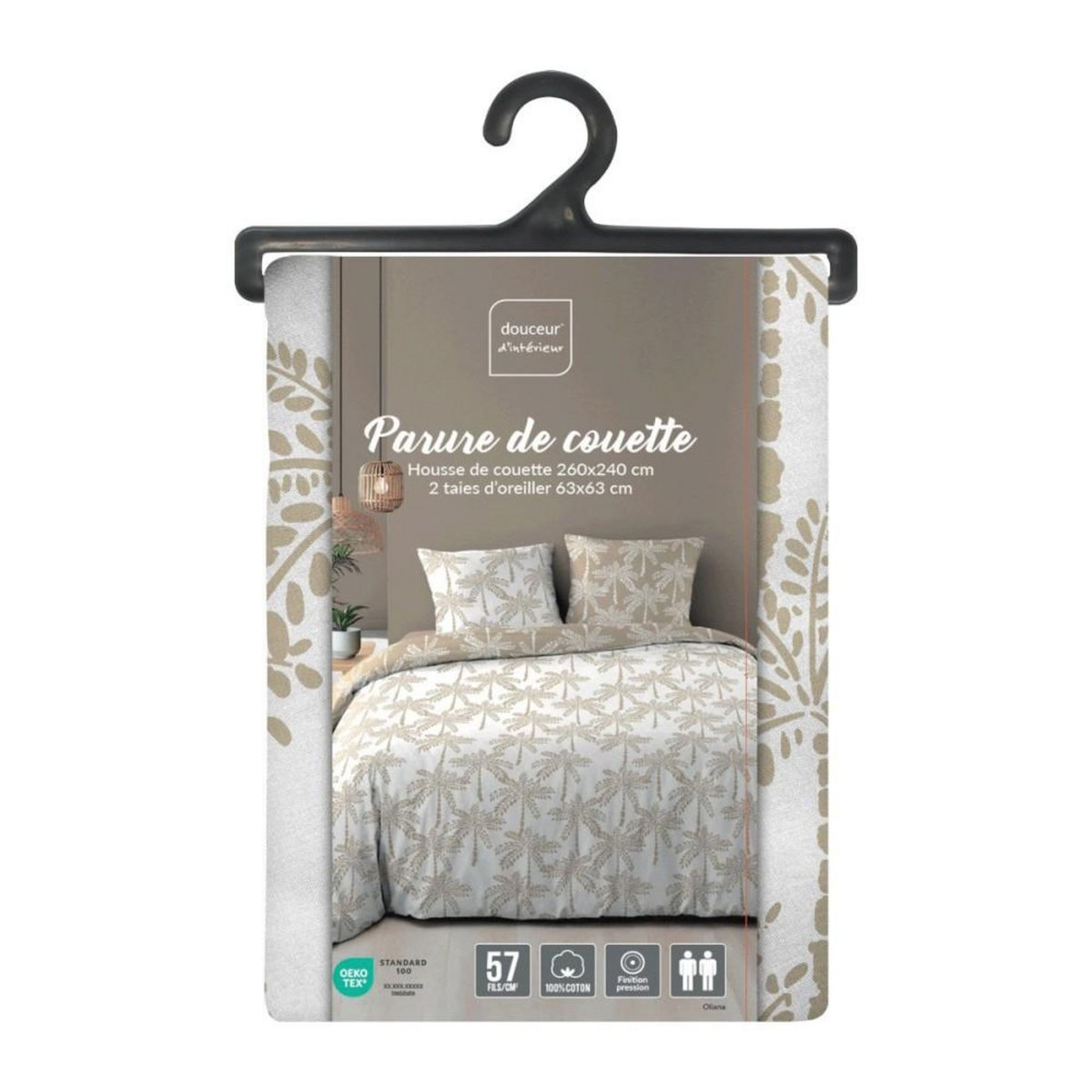 Douceur d'Intérieur Housse de couette 260x240 + 2 taies OLIANA 100% coton 57 fils