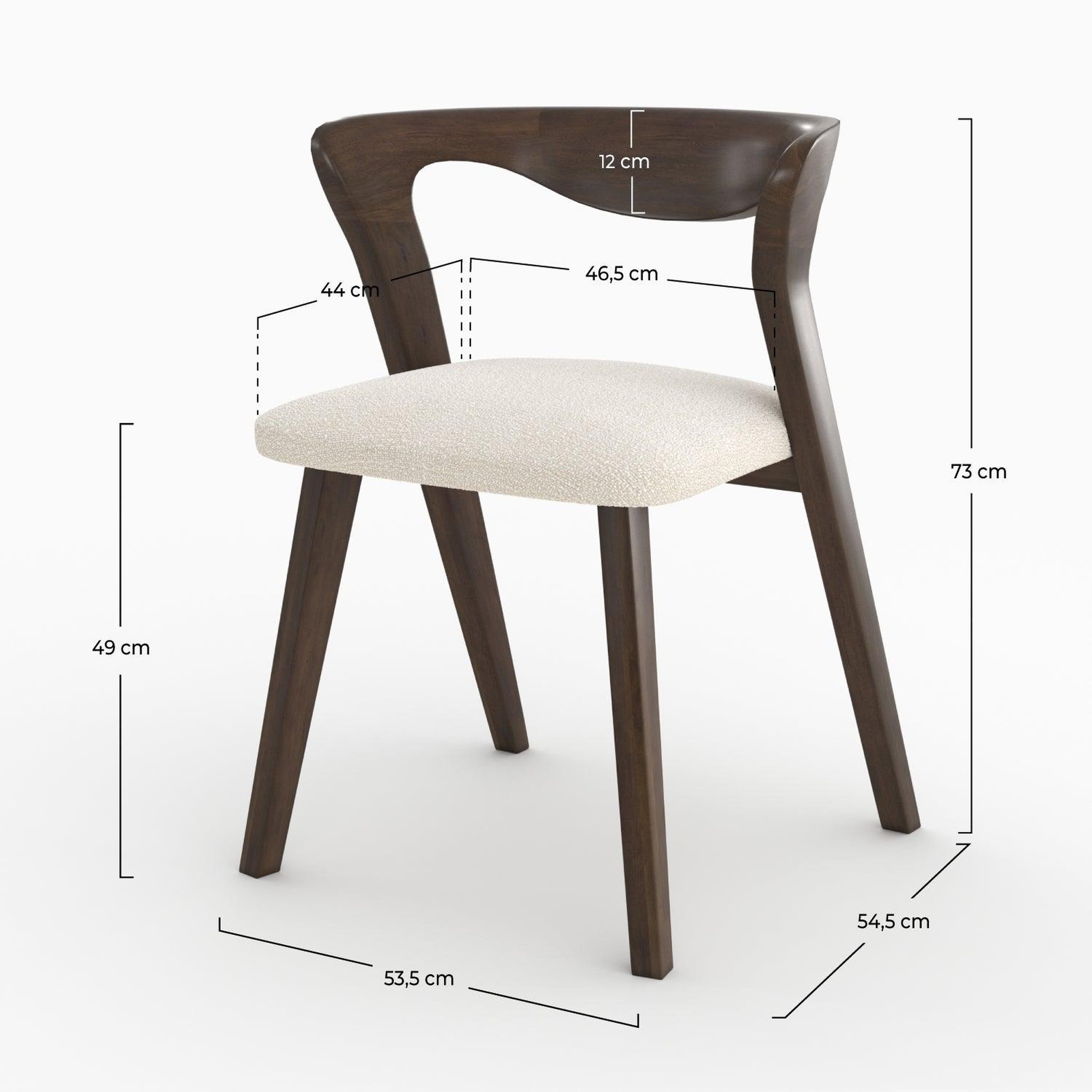 Voir la diapositive 4 : MAISON PAVANE Chaise en bois d'hévéa foncé et tissu bouclé crème-vega