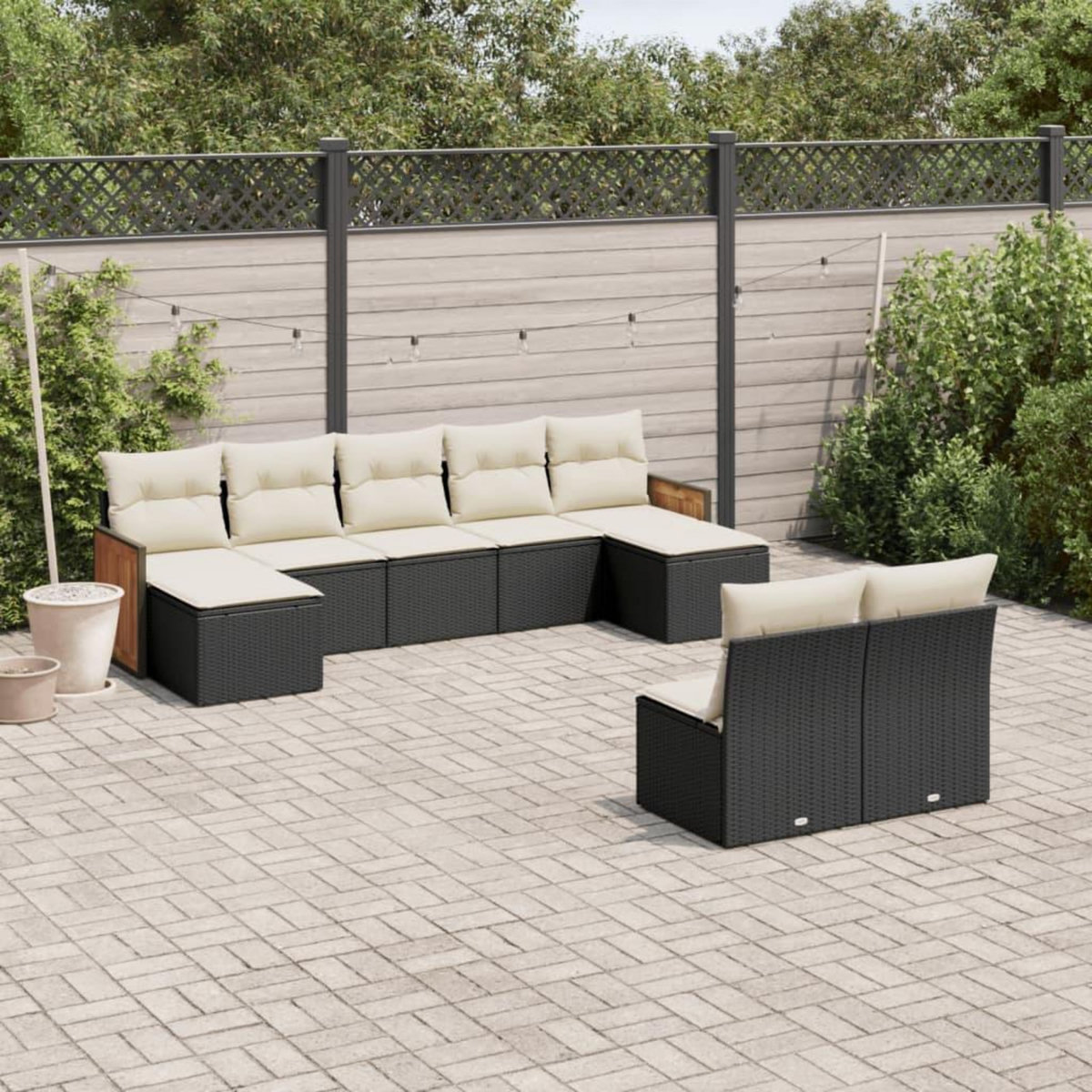 VIDAXL Salon de jardin 9 pcs avec coussins noir resine tressee