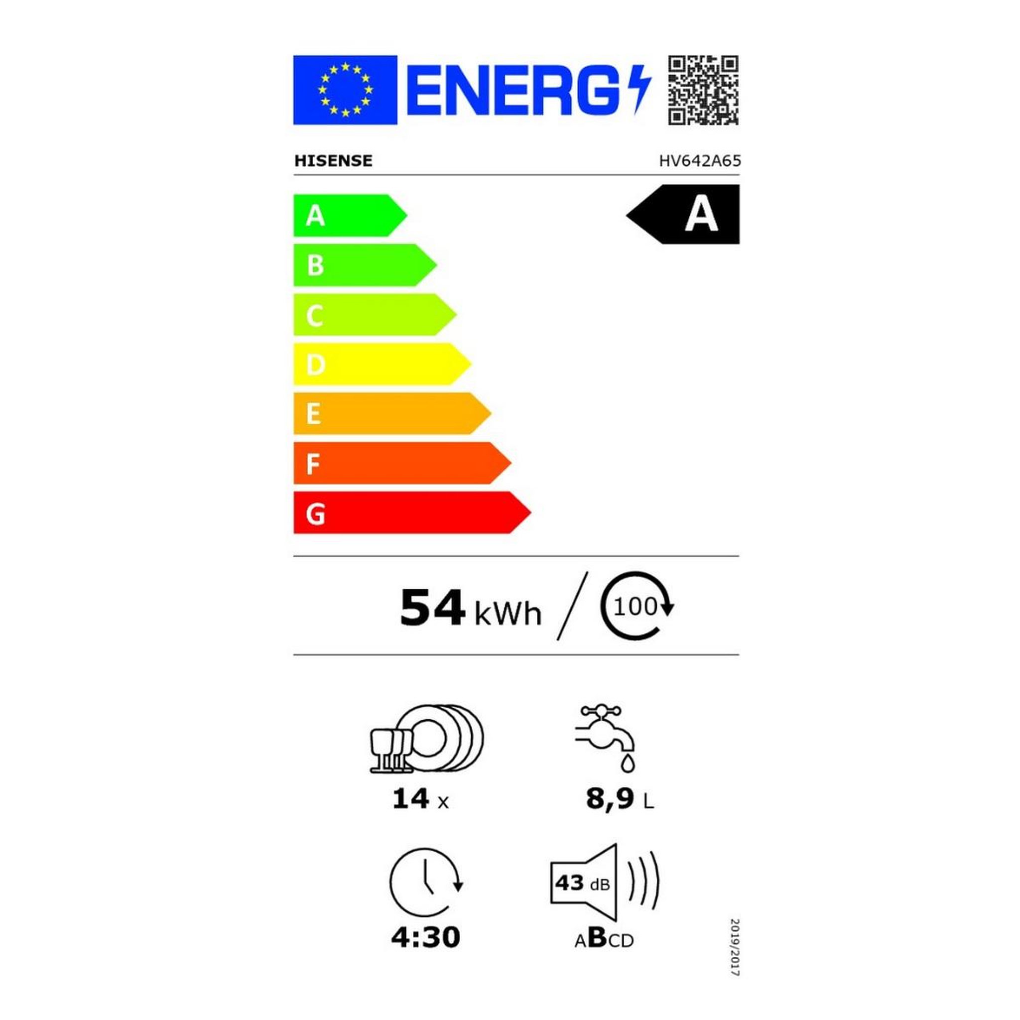 Voir la diapositive 2 : Hisense Lave-vaisselle 60cm 14 couverts 43db tout intégrable - hv642a65
