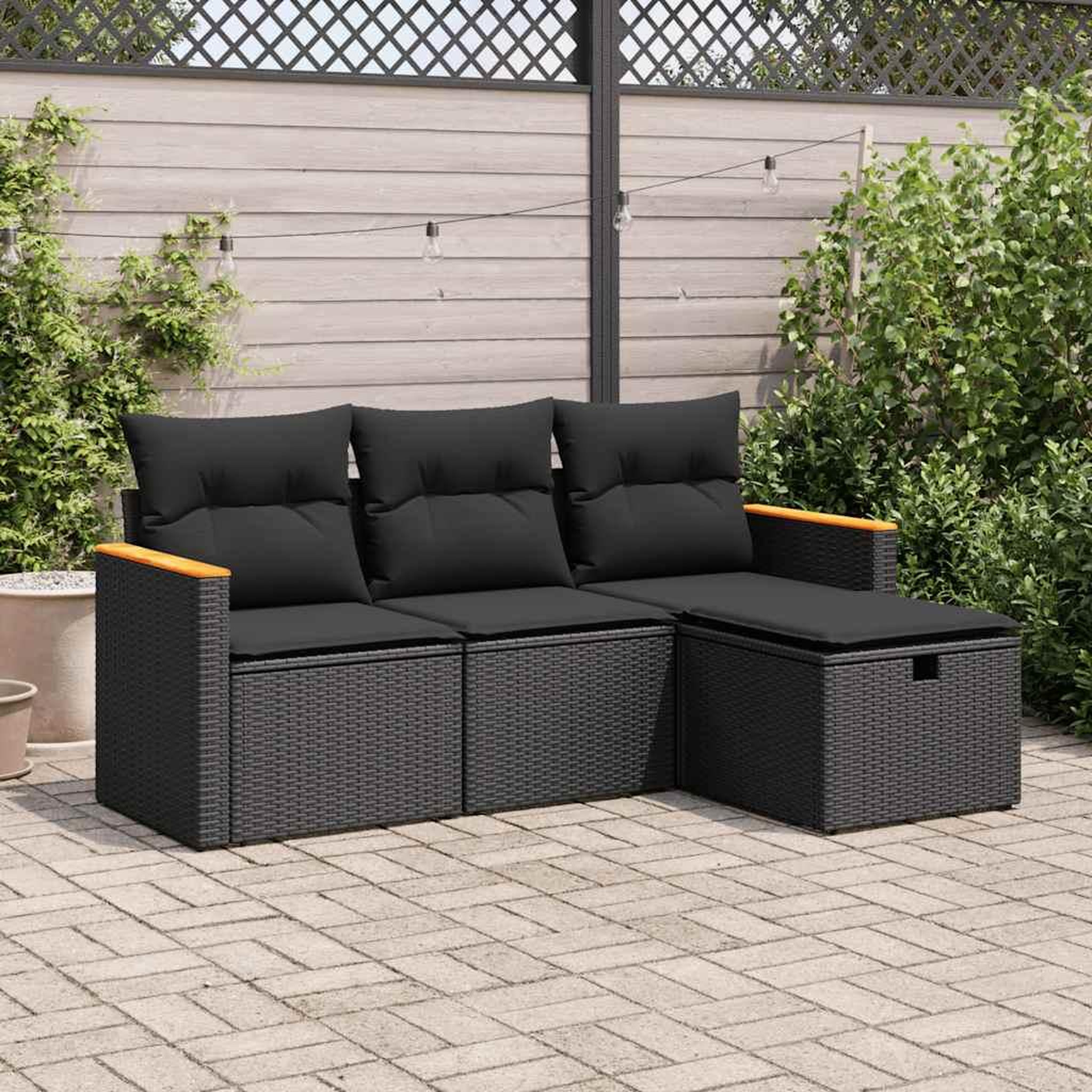 VIDAXL Salon de jardin 4 pcs avec coussins noir resine tressee