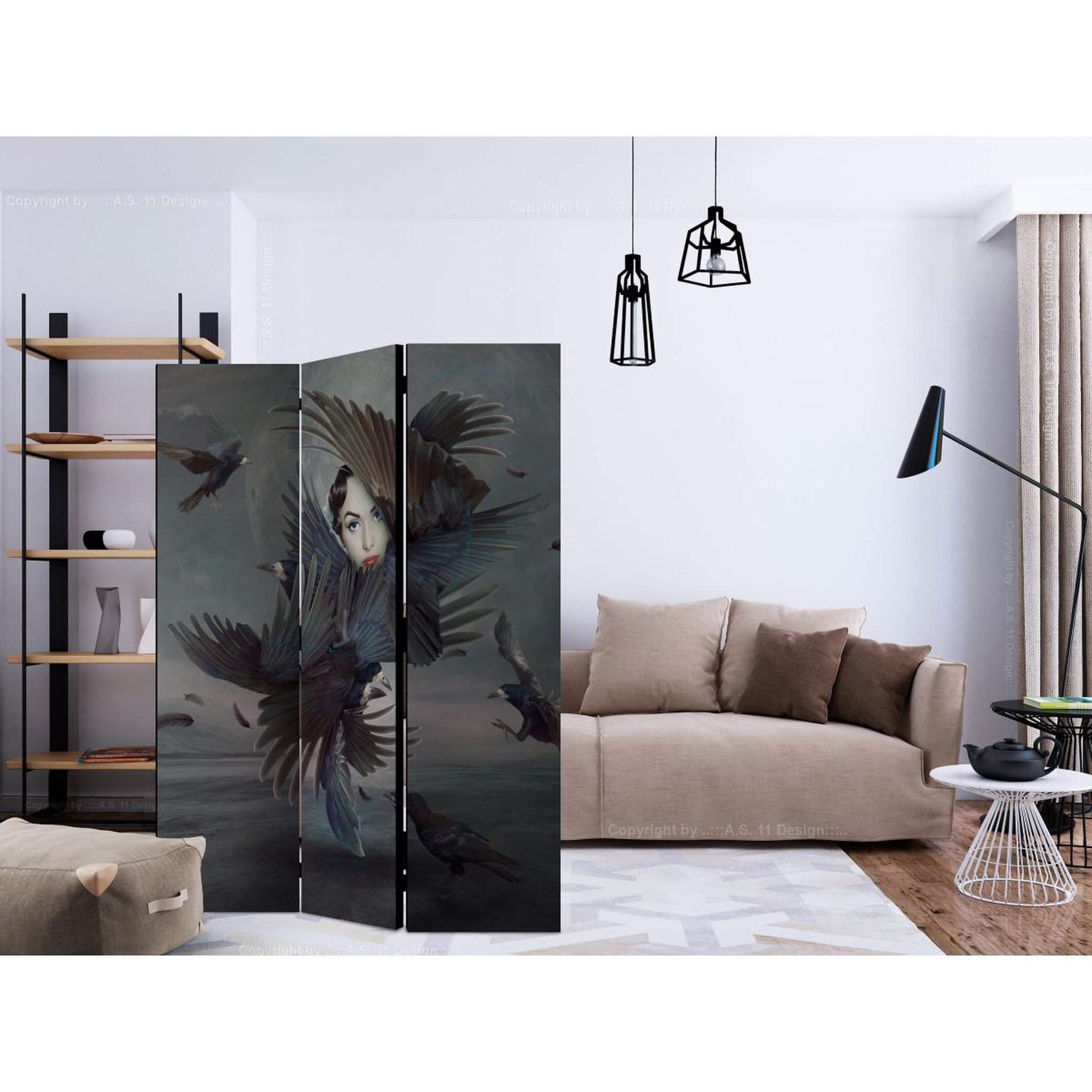 Voir la diapositive 2 : Paris Prix Paravent 3 volets  covered in feathers  135x172cm