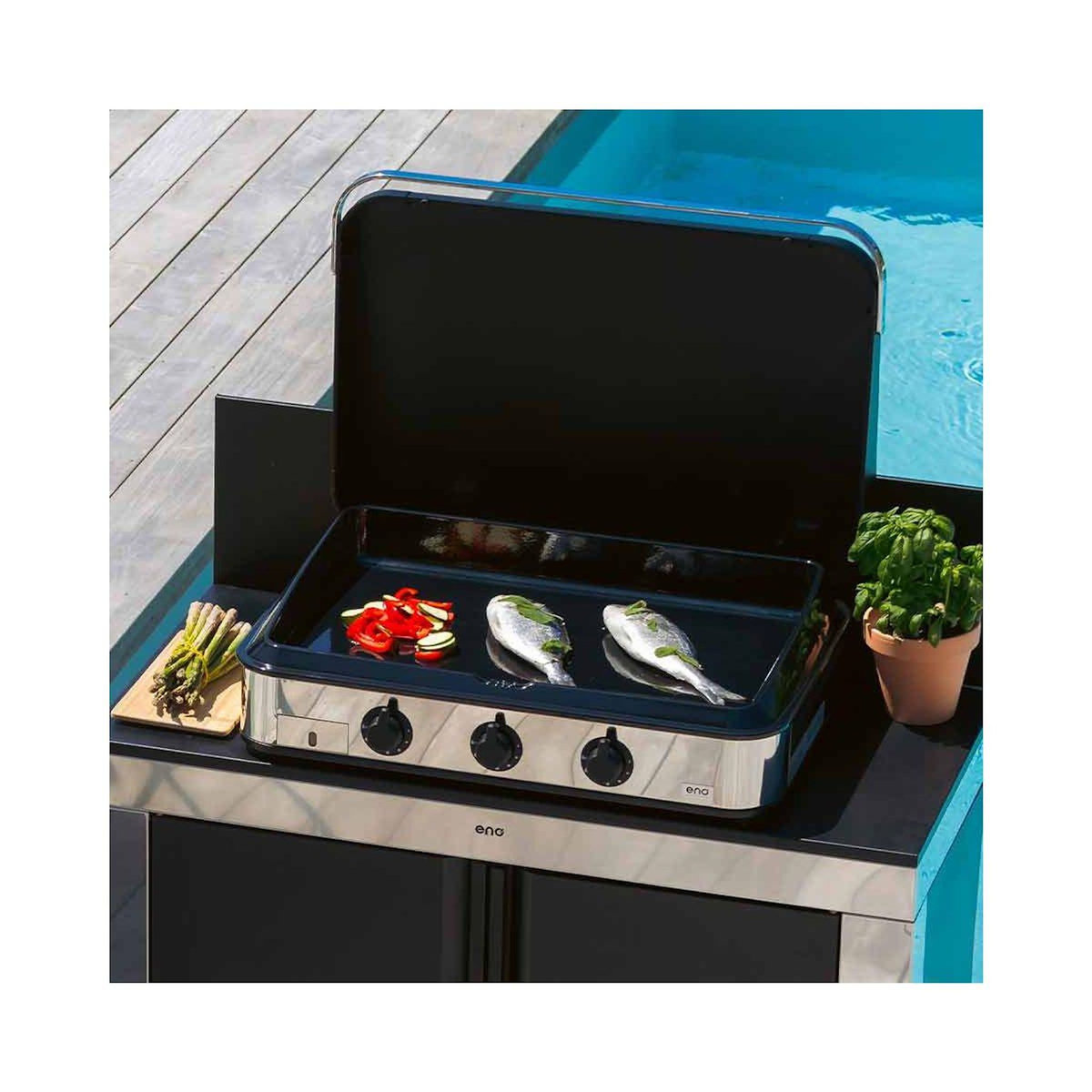 Eno Plancha gaz 80 cm Inox 3 brûleurs à poser, 69x40 cm