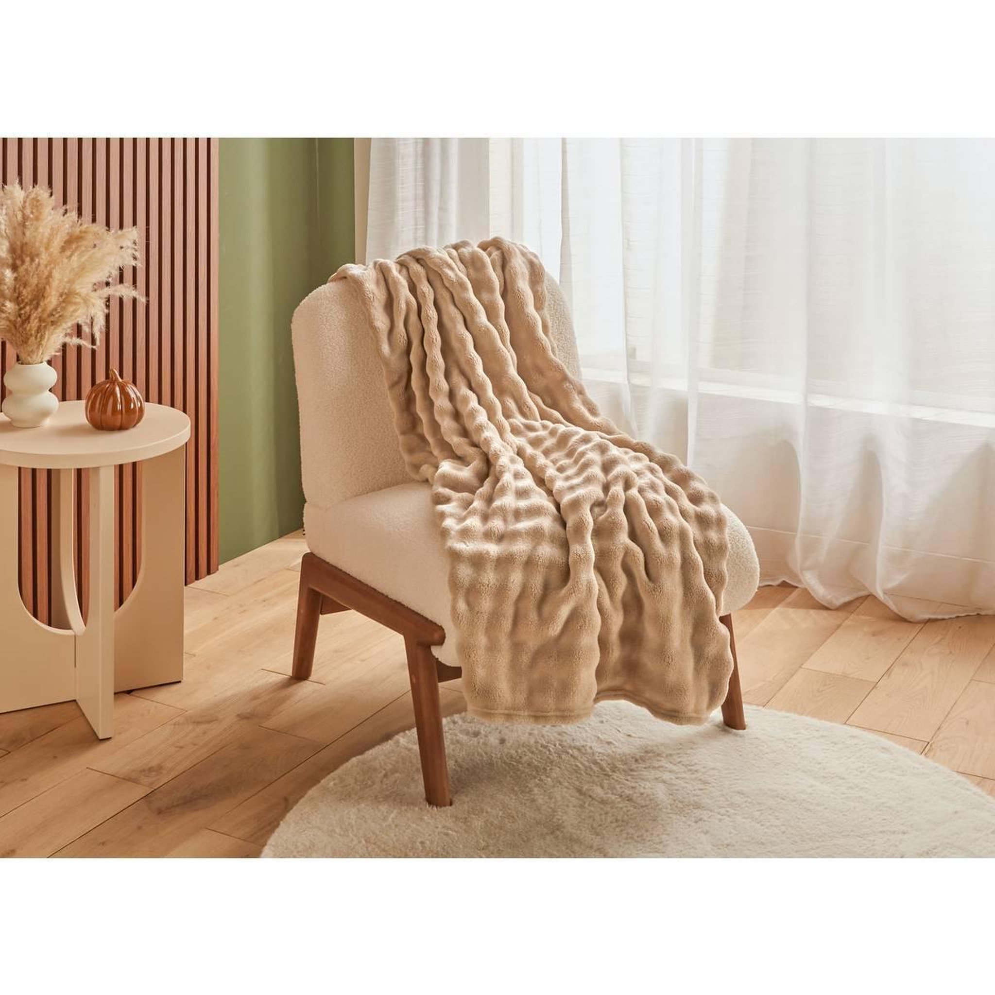 Voir la diapositive 5 : ATMOSPHERA Plaid ondulé uni  zephy  125x150cm beige lin