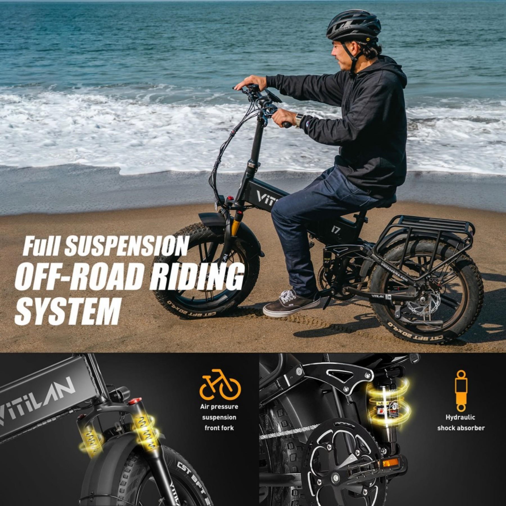 Voir la diapositive 4 : VITILAN Vélo électrique tout terrain VITILAN i7 Pro 3.0 avec gros pneus 20 × 4"