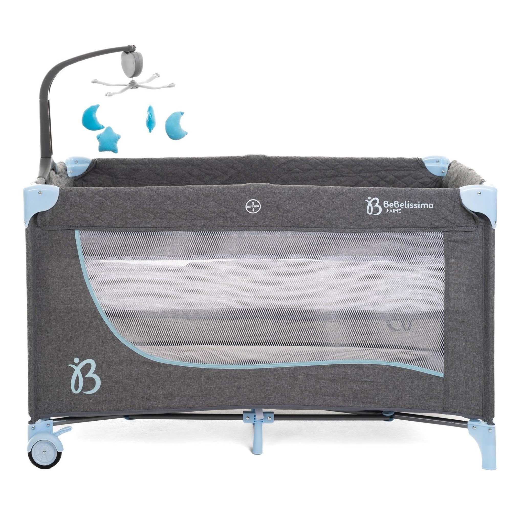 Voir la diapositive 2 : BEBELISSIMO Lit parapluie bébé - berceau bébé - dès la naissance - Nuit - lit pliant - 2 niveaux - bleu