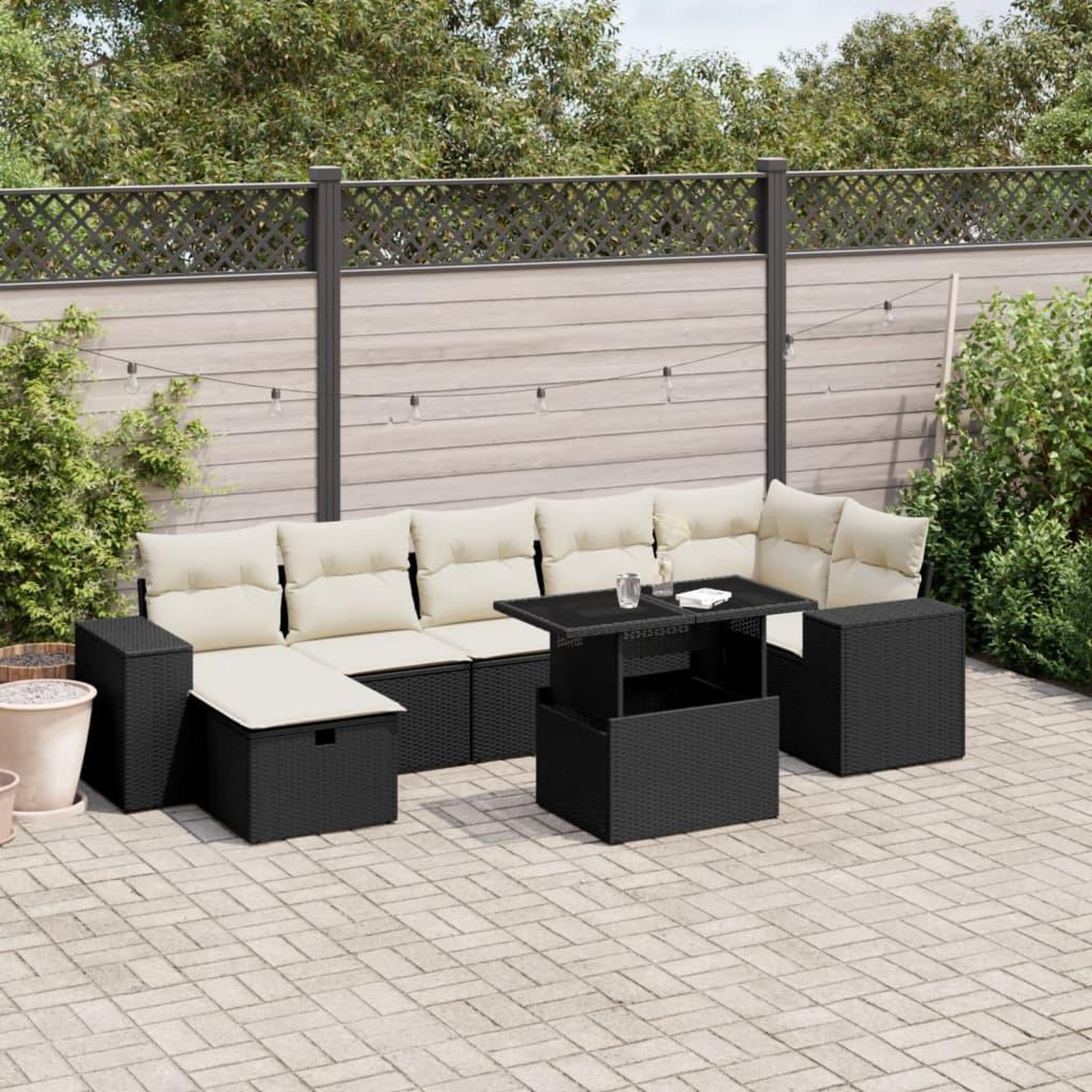 VIDAXL Salon de jardin 8 pcs avec coussins noir resine tressee