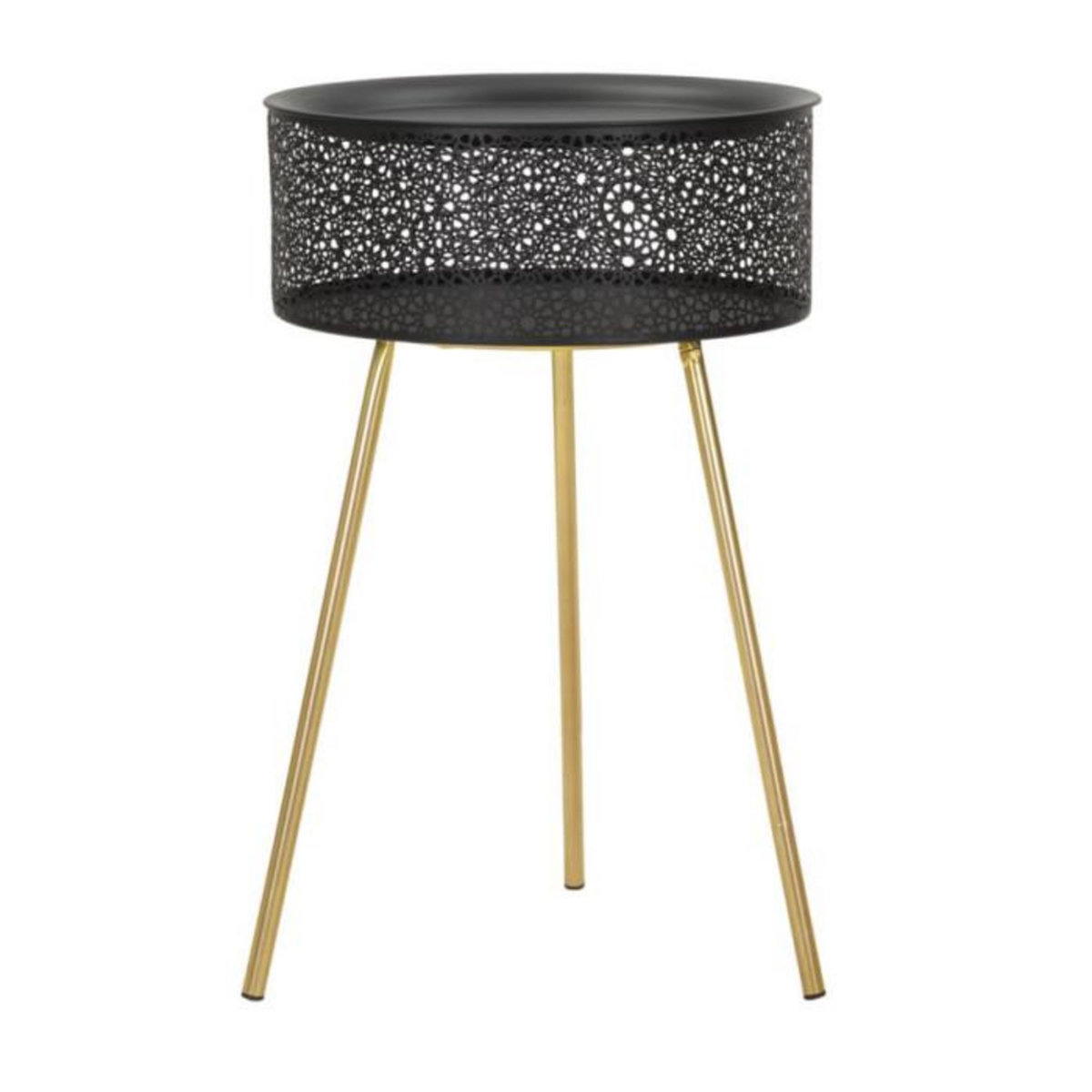 Paris Prix Table d'Appoint Avec Rangement  Blacky  65cm Noir & Or