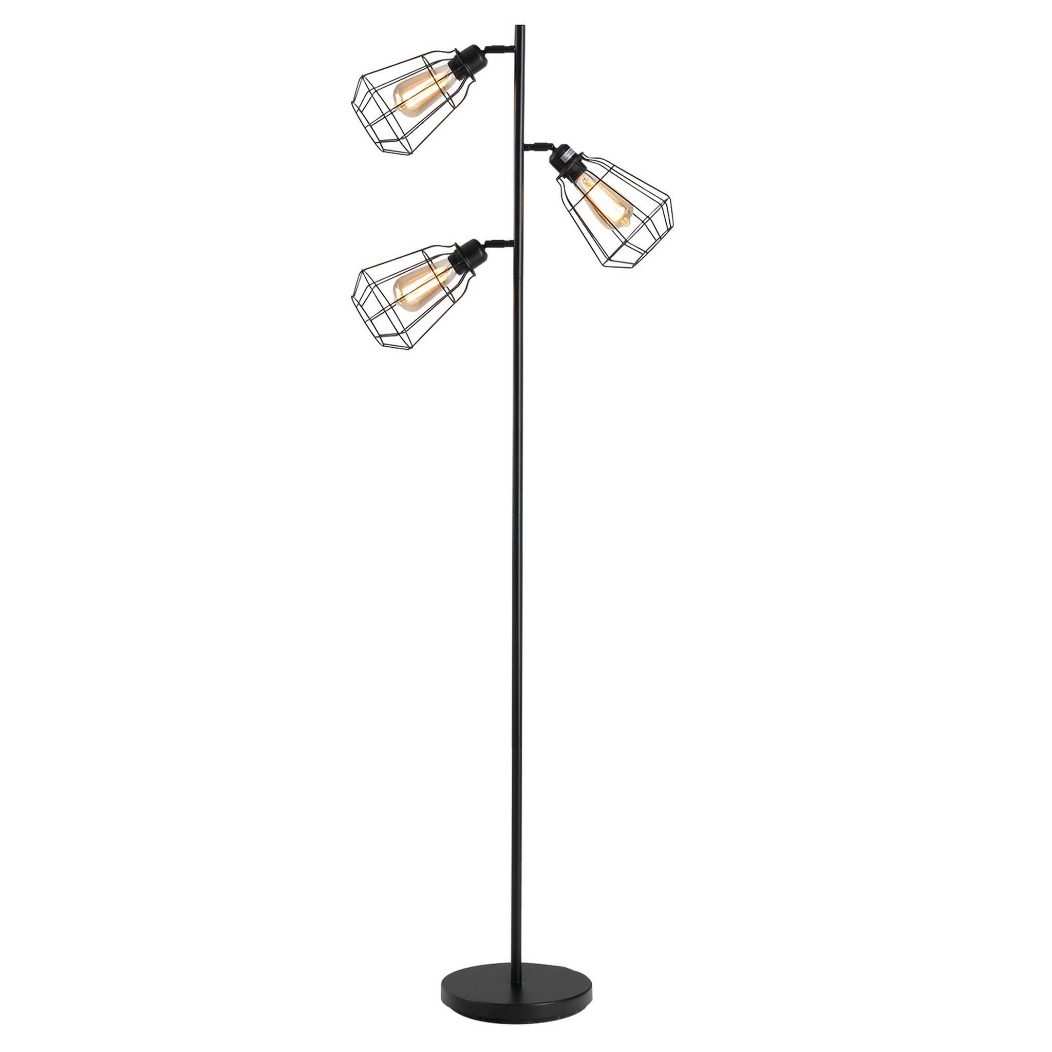 HOMCOM Lampadaire design industriel 3 ampoules max. 40 W abat-jour cage métal noir