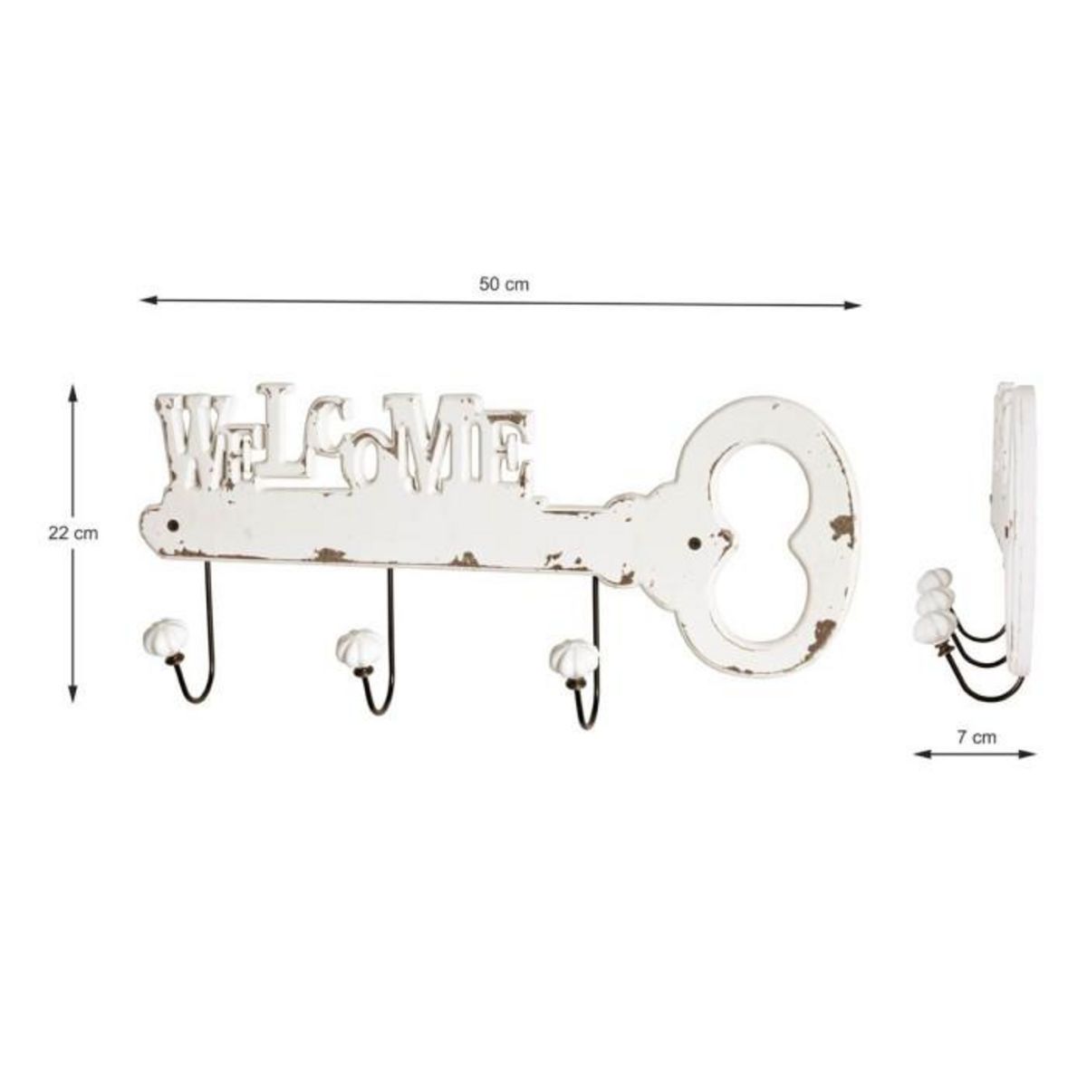 Paris Prix Patère Murale 3 Crochets  Key  50cm Blanc