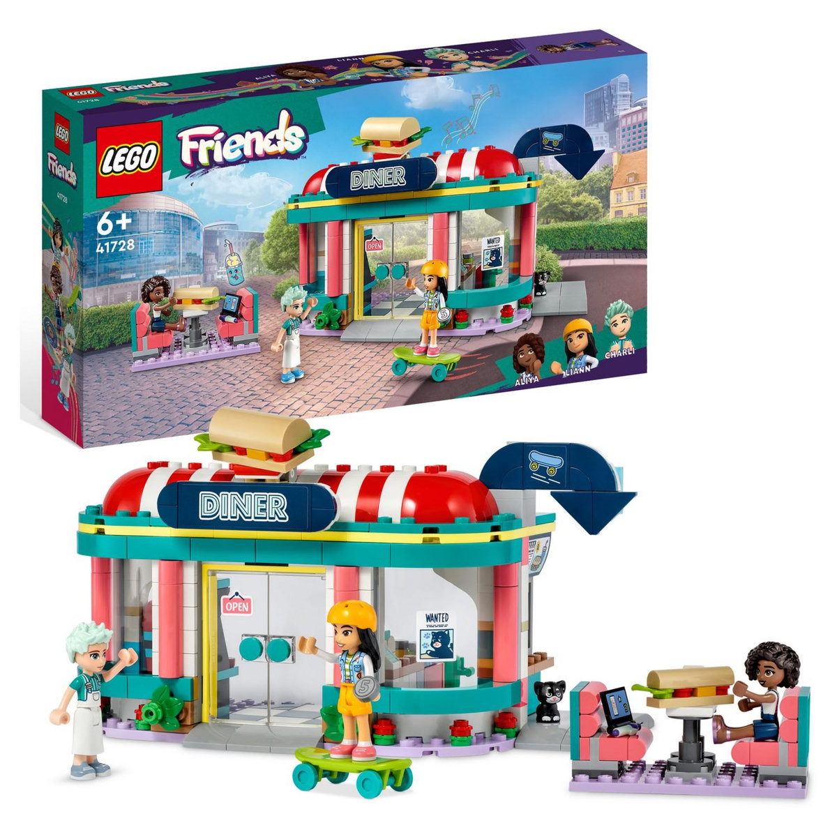 LEGO Friends 41728 Le snack du centre ville, Jouet Enfants 6 Ans, Mini-Poupées Liane, Aliya