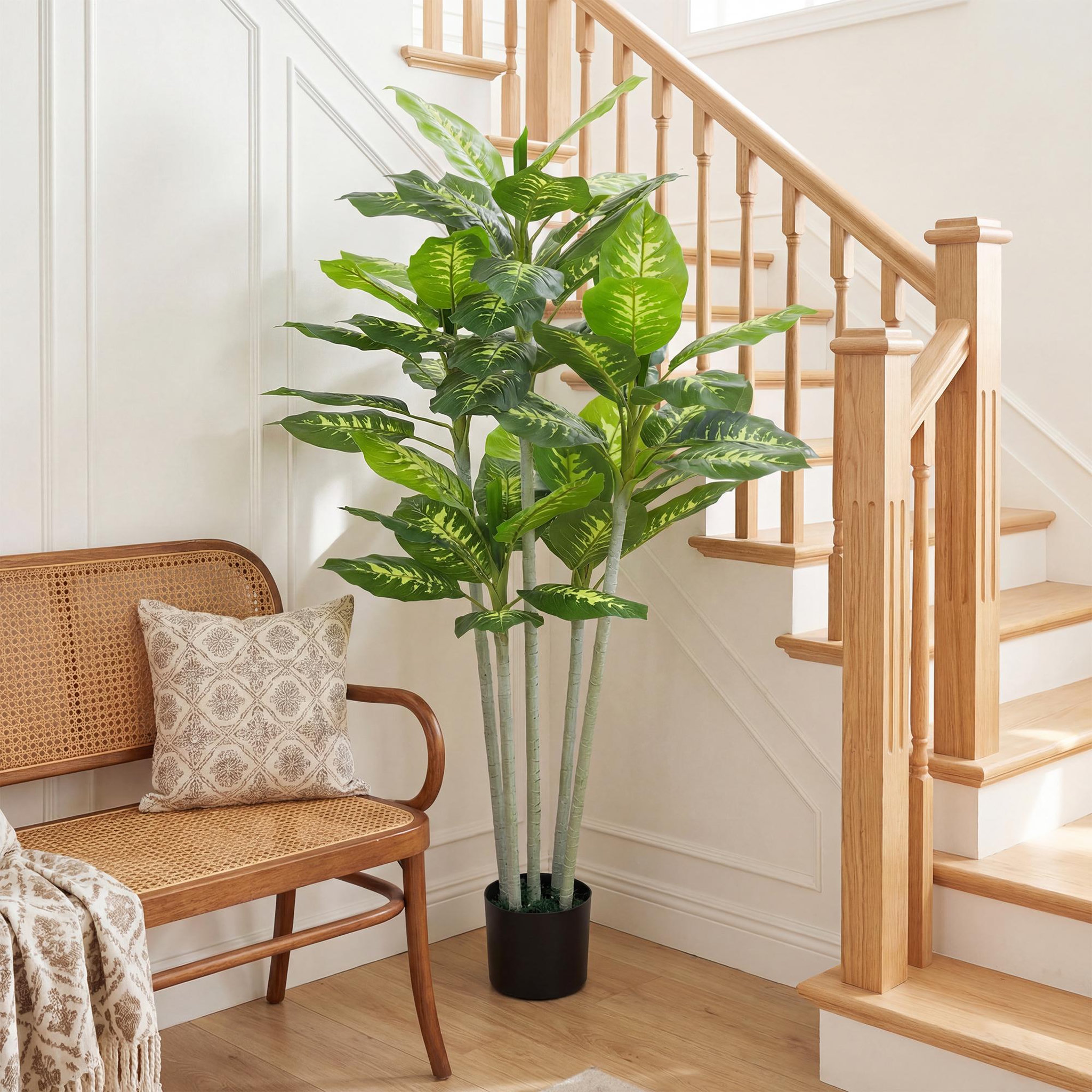 Voir la diapositive 2 : HOMCOM Plante artificielle Calathea H.150cm tronc branches lichen feuilles grand réalisme
