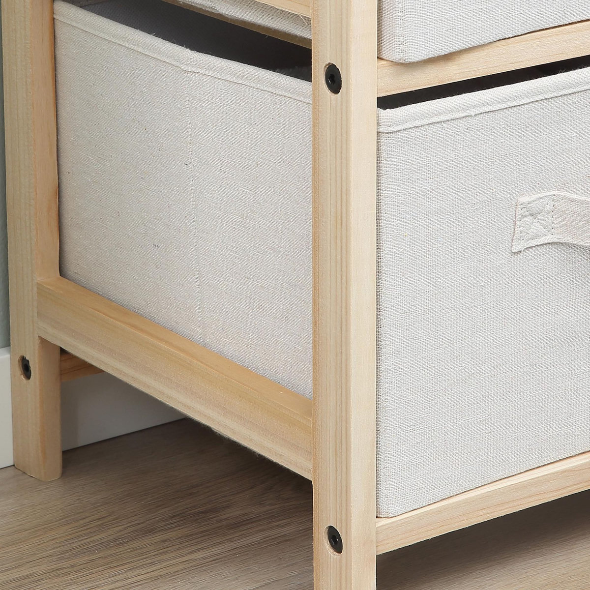 HOMCOM Commode 4 tiroirs tissu polyester beige dim. 59L x 28l x 50H cm bois sapin