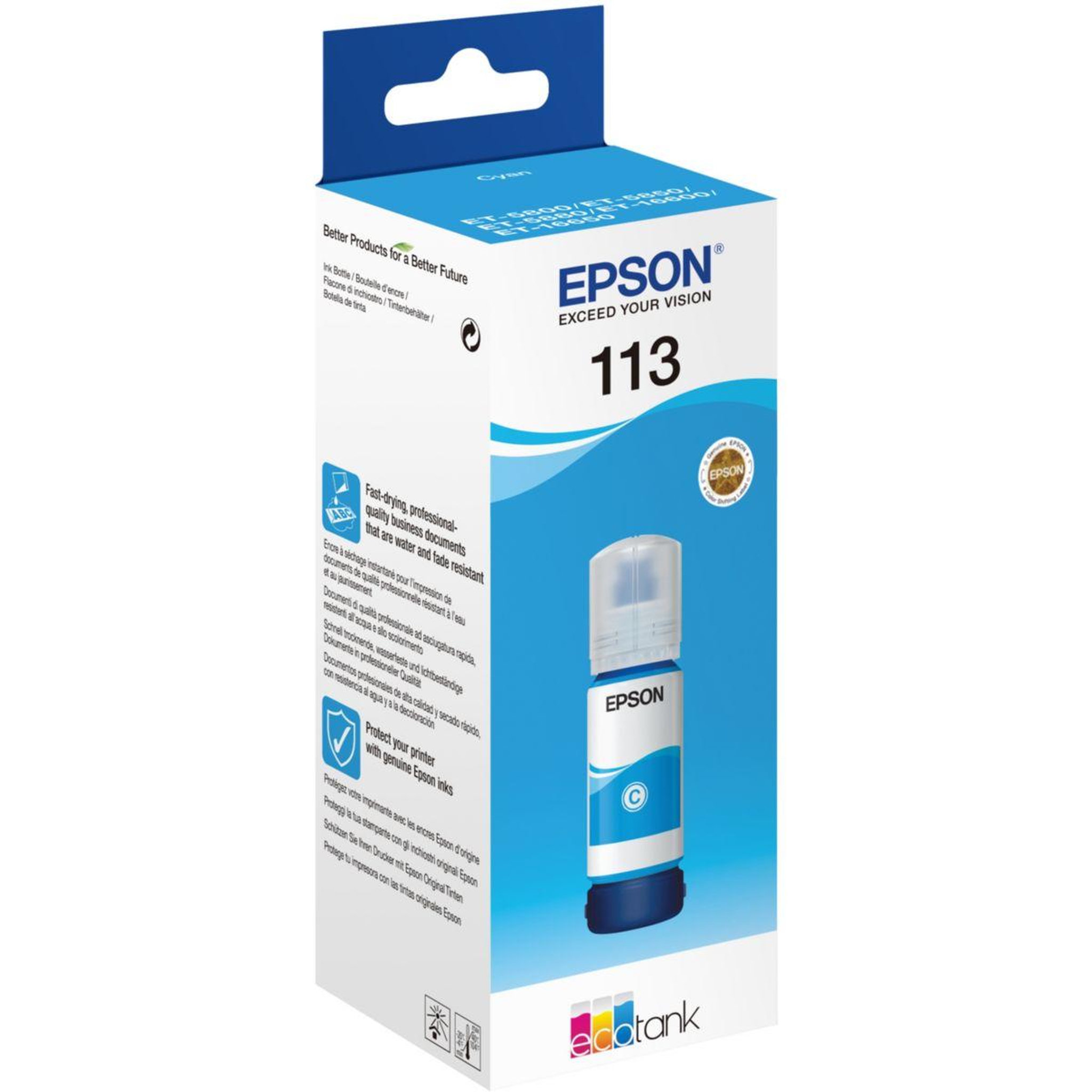 Voir la diapositive 2 : Epson Encre bouteille d'encre ecotank 113 cyan 70ml - c13t06b24a