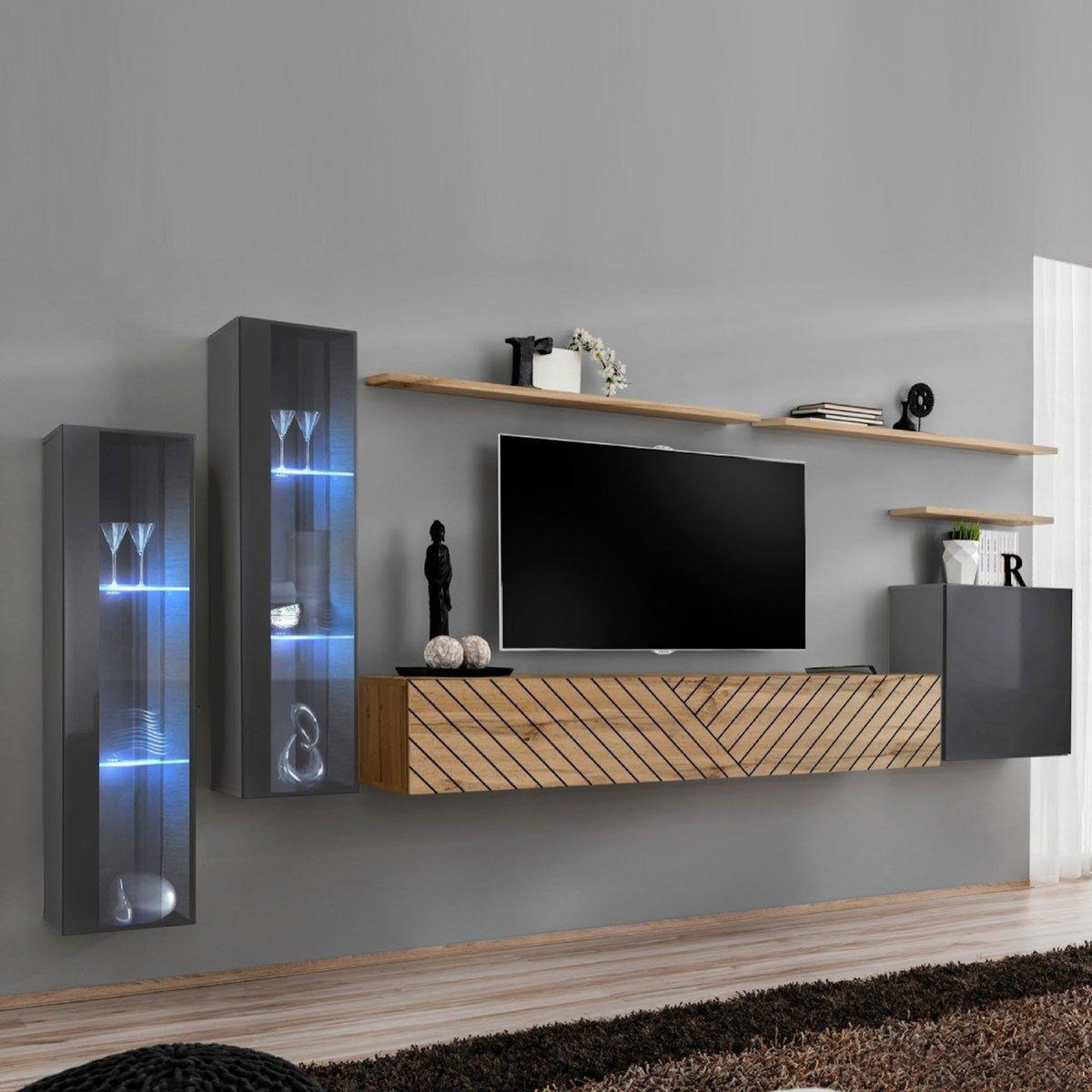 Paris Prix Ensemble Meuble TV  Switch Lamel XI  330cm Naturel & Gris