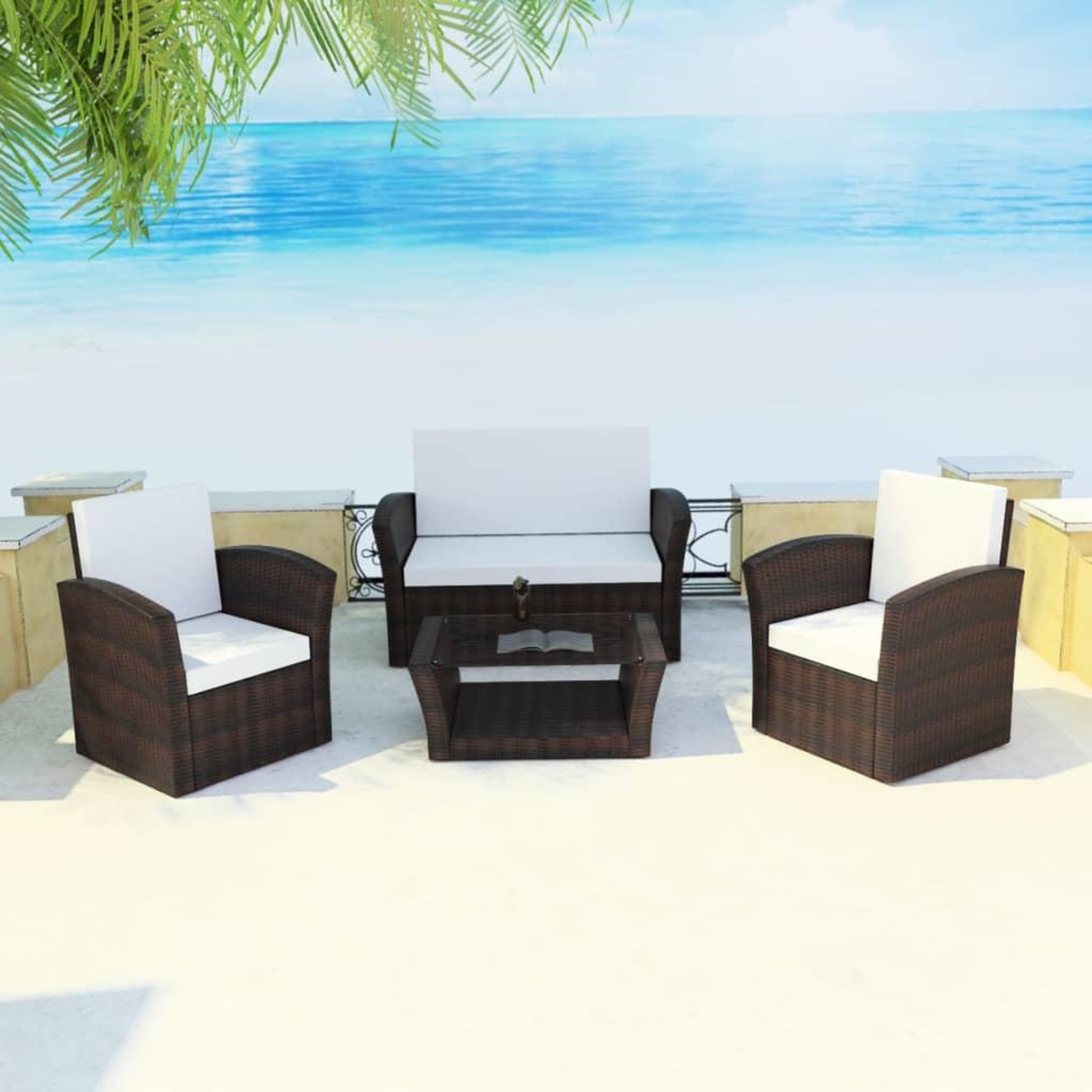 Voir la diapositive 1 : VIDAXL Salon de jardin 4 pcs avec coussins Resine tressee Marron