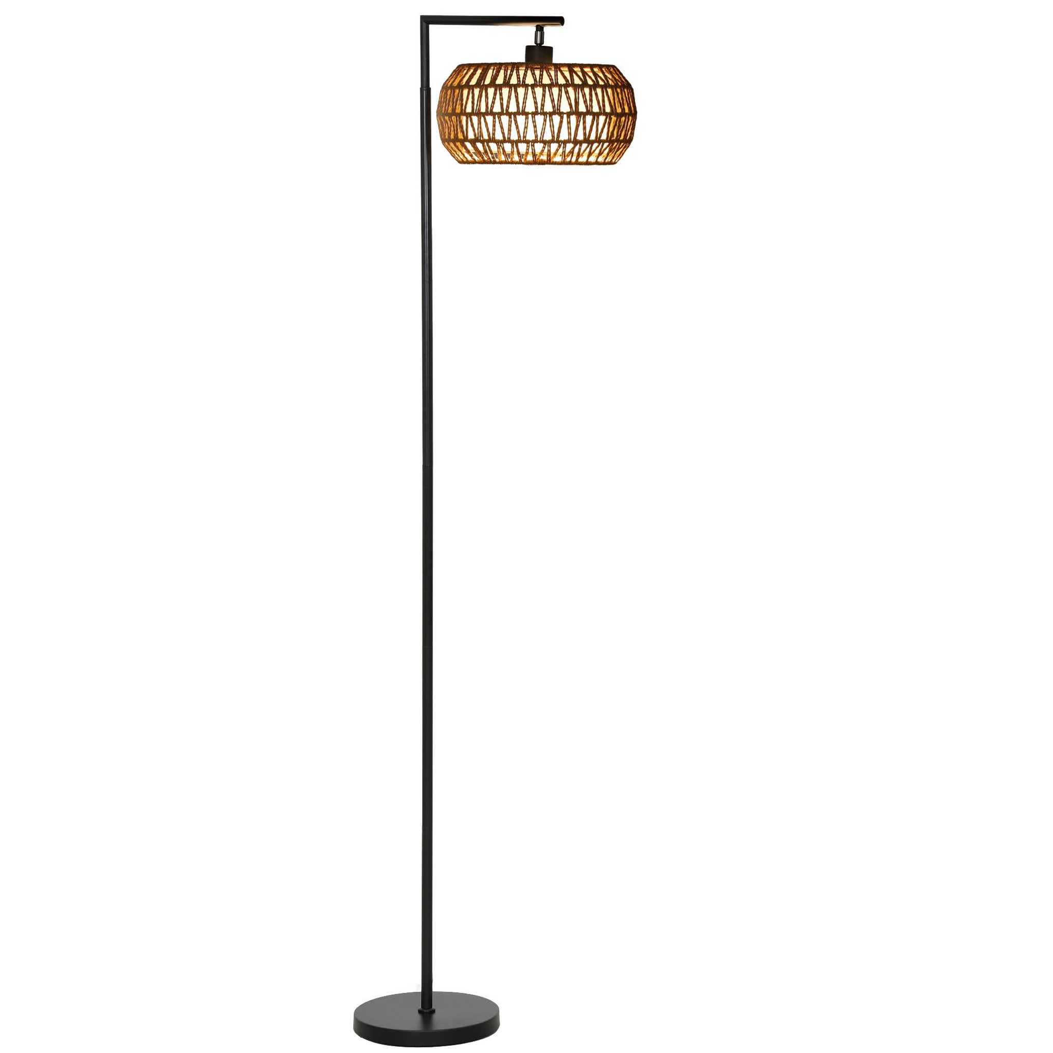 Voir la diapositive 5 : HOMCOM Lampadaire sur pied style bohème h.170cm métal noir abat-jour cloche tissu tressé