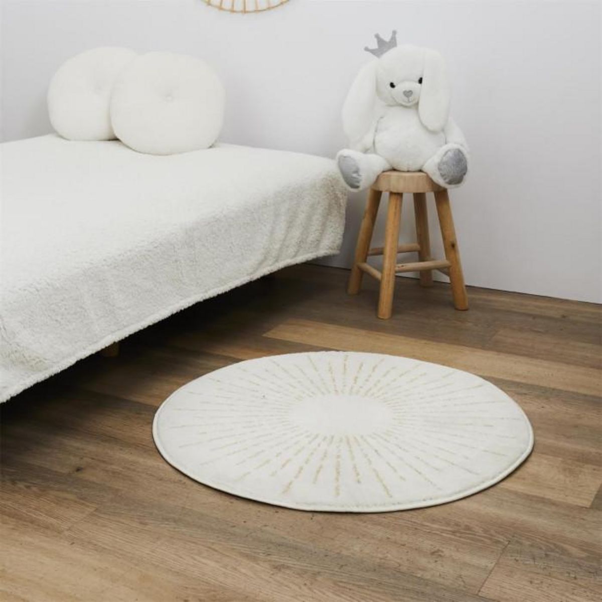 Paris Prix Tapis Rond Enfant  Soleil Métallisé  80cm Beige