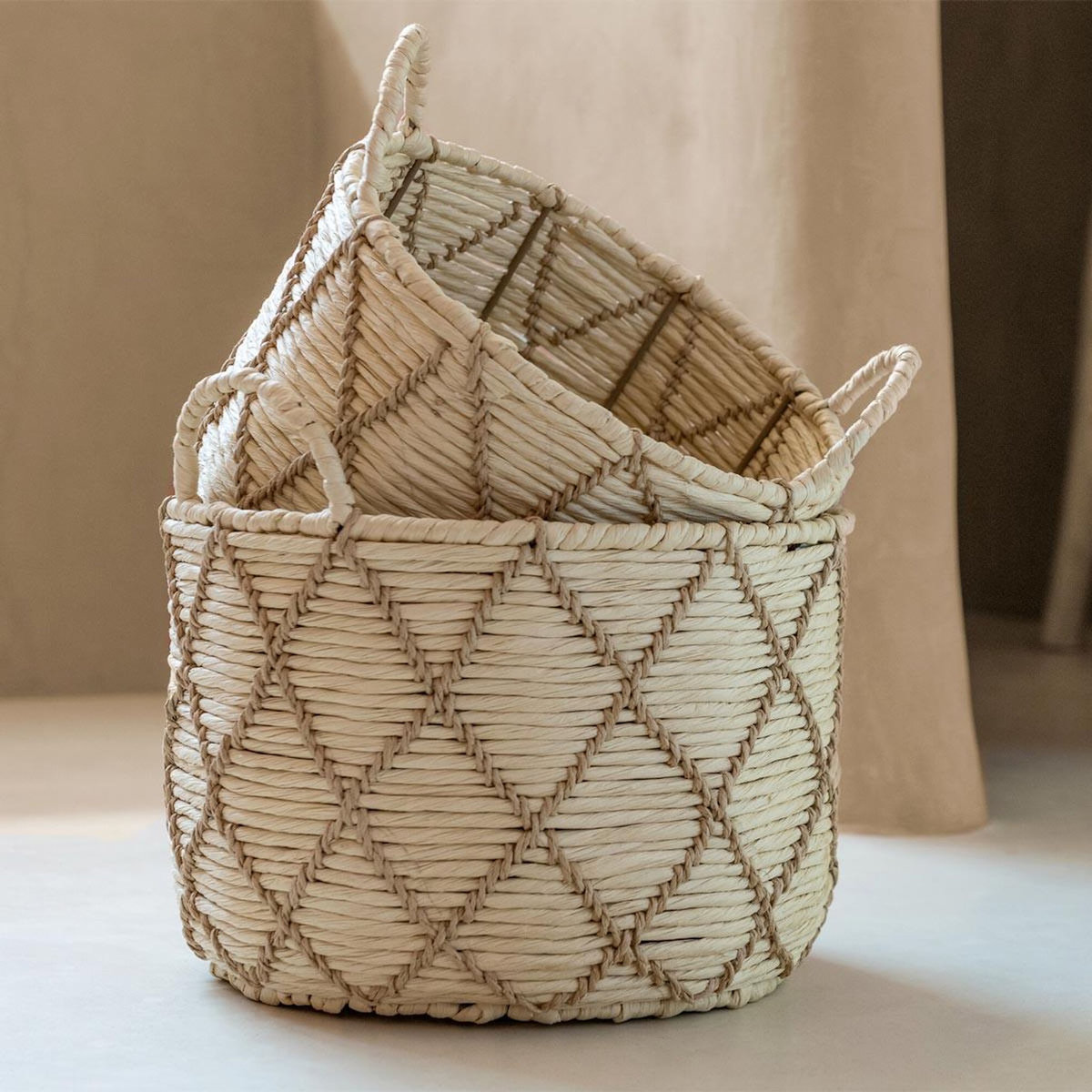Paris Prix Lot de 3 Paniers de Rangement  Mac  38cm Naturel & Beige