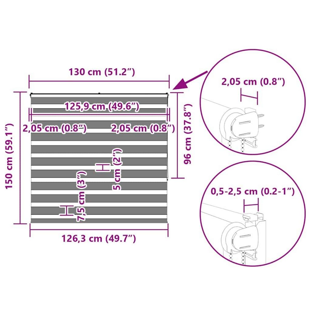 VIDAXL Store zebre blanc 135x150 cm largeur du tissu 130,9cm polyester
