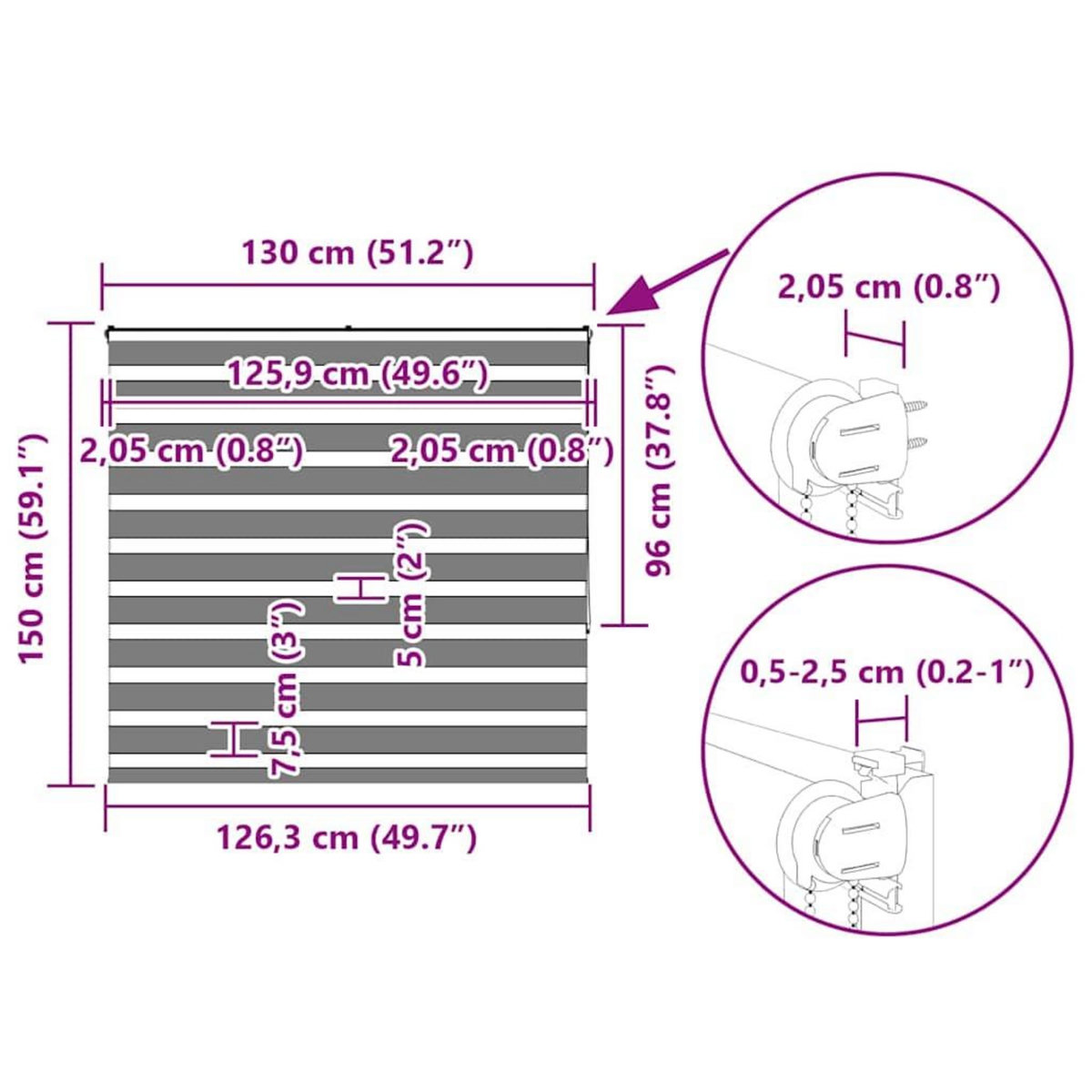 VIDAXL Store zebre blanc 135x150 cm largeur du tissu 130,9cm polyester