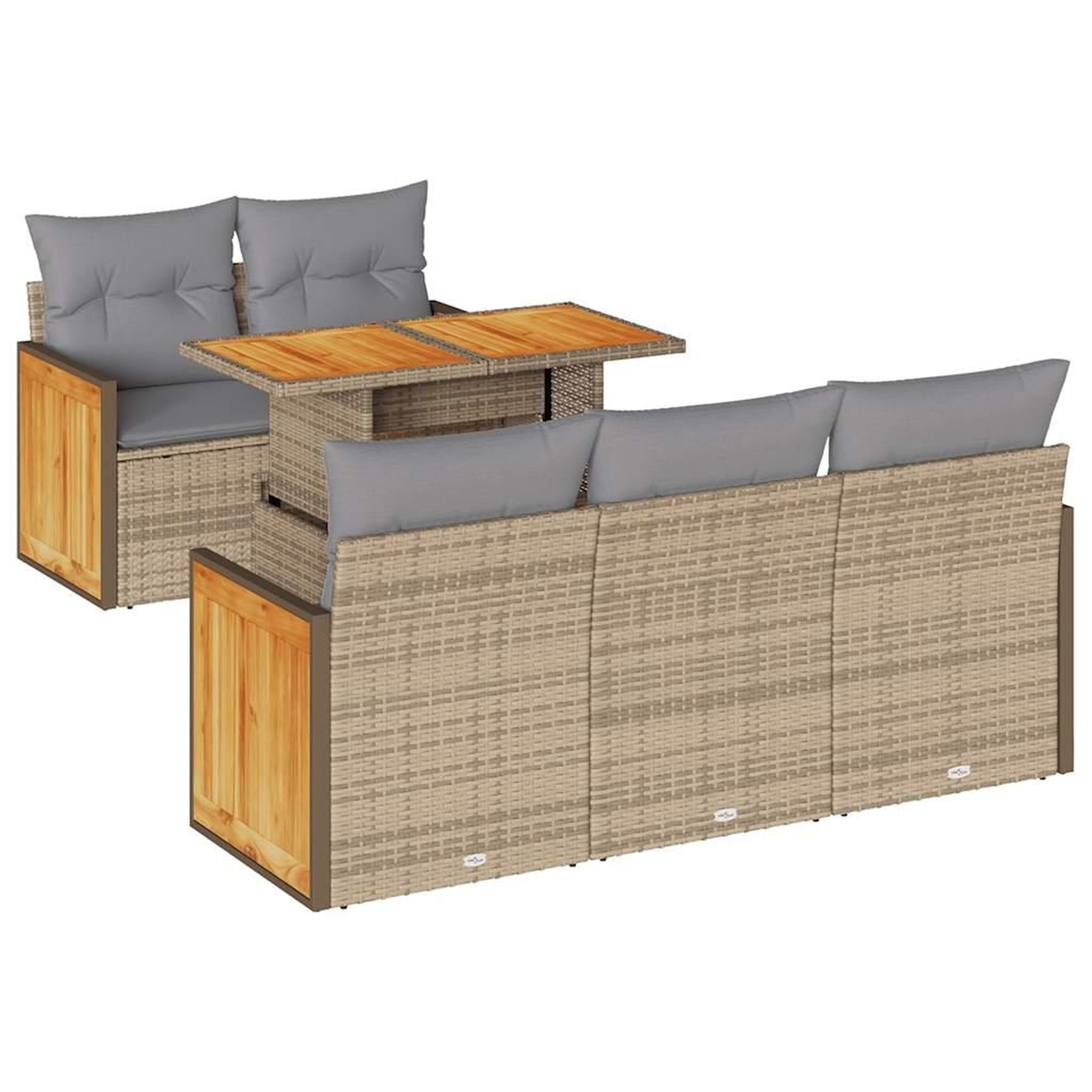 Voir la diapositive 2 : VIDAXL Salon de jardin 6 pcs avec coussins beige resine tressee acacia